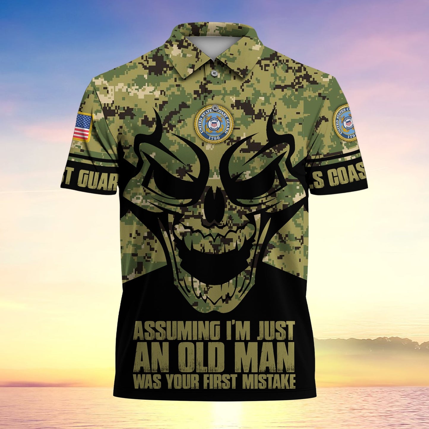 Frenzidea Assuming I'm Just An Old Man Was Your First Mistake US Veteran MultiService Polo Shirt