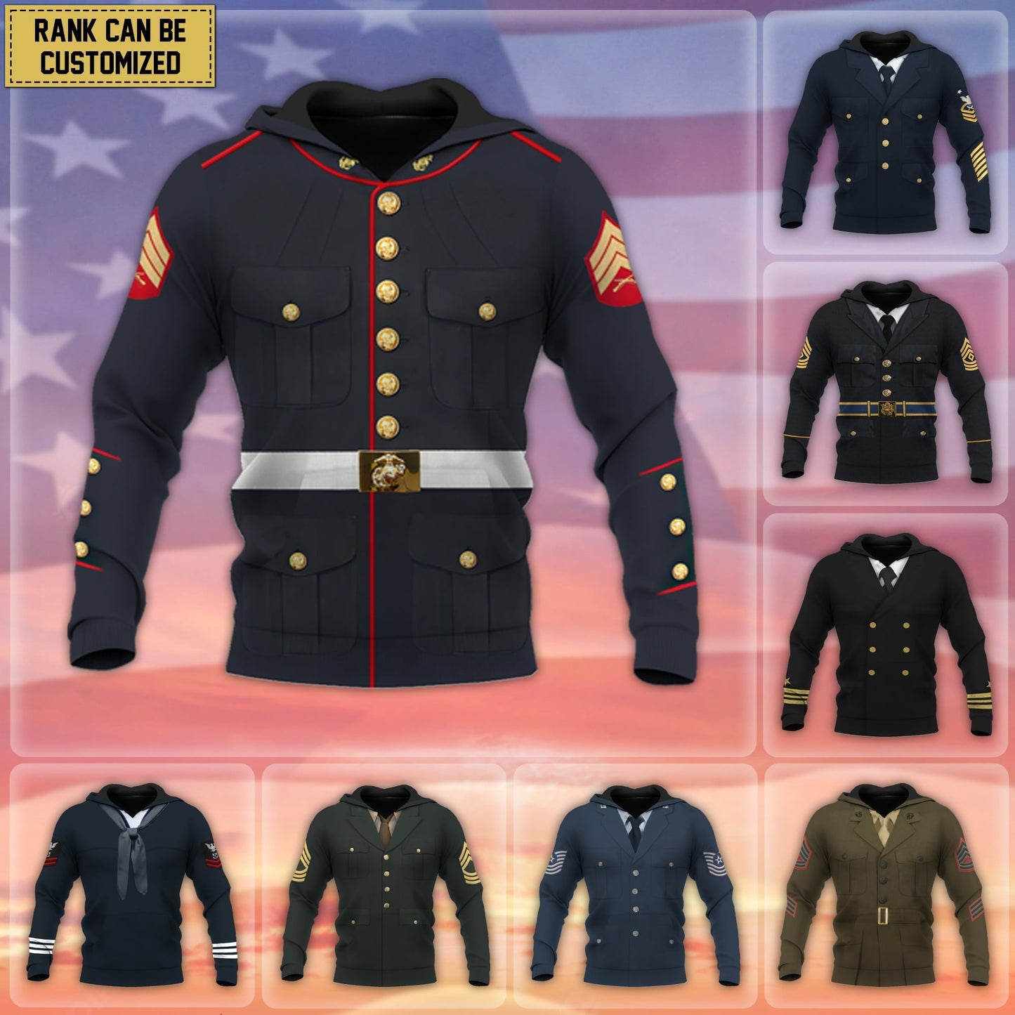 Frenzidea Premium Personalised Multiple Services US Veteran Hoodie