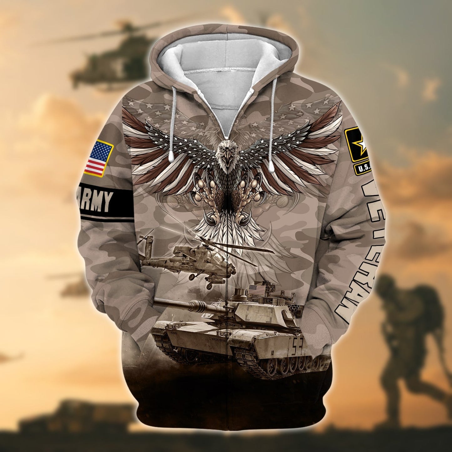 Frenzidea Premium U.S. Army Veteran Zip Hoodie