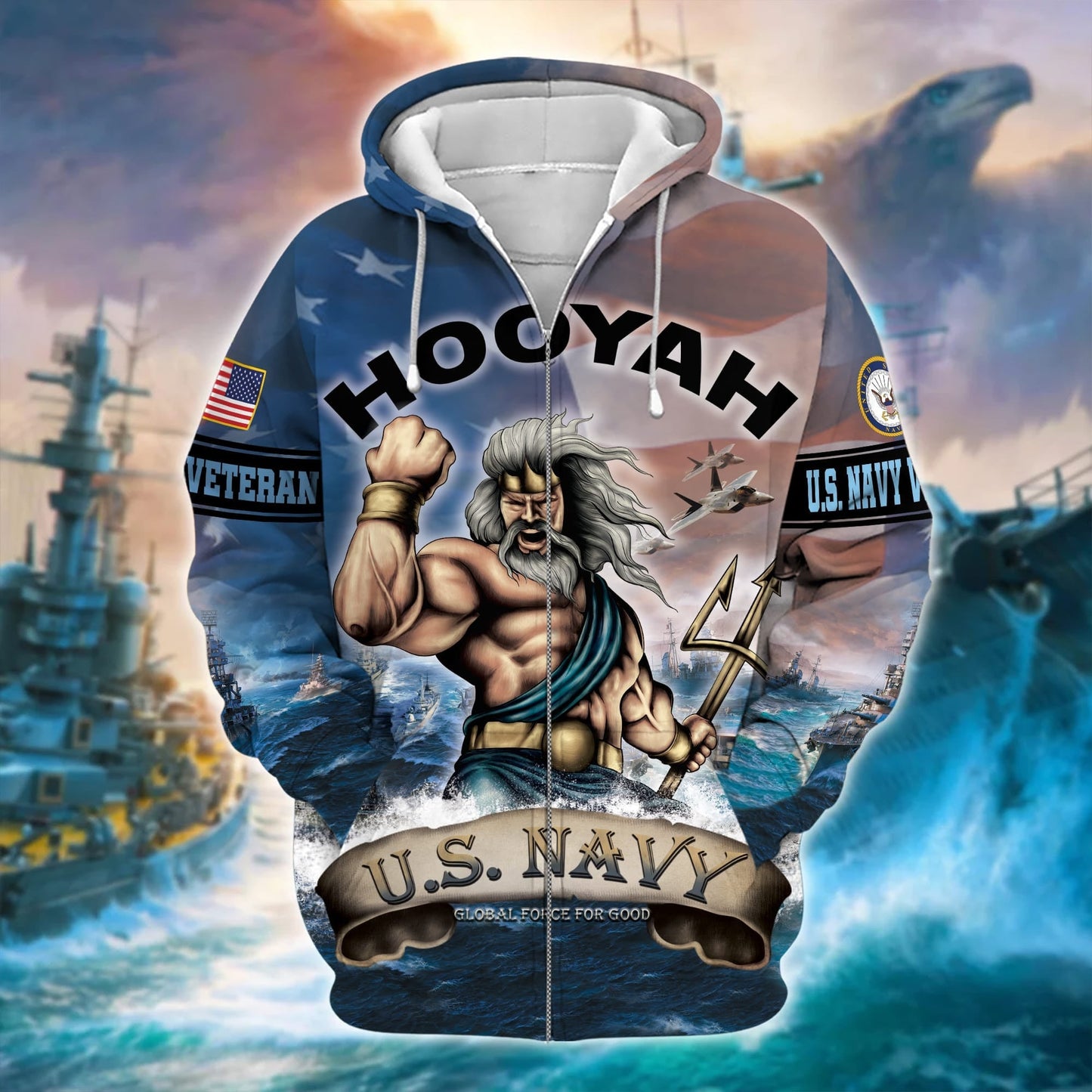 Frenzidea Unique U.S. Navy Veteran Zip Hoodie