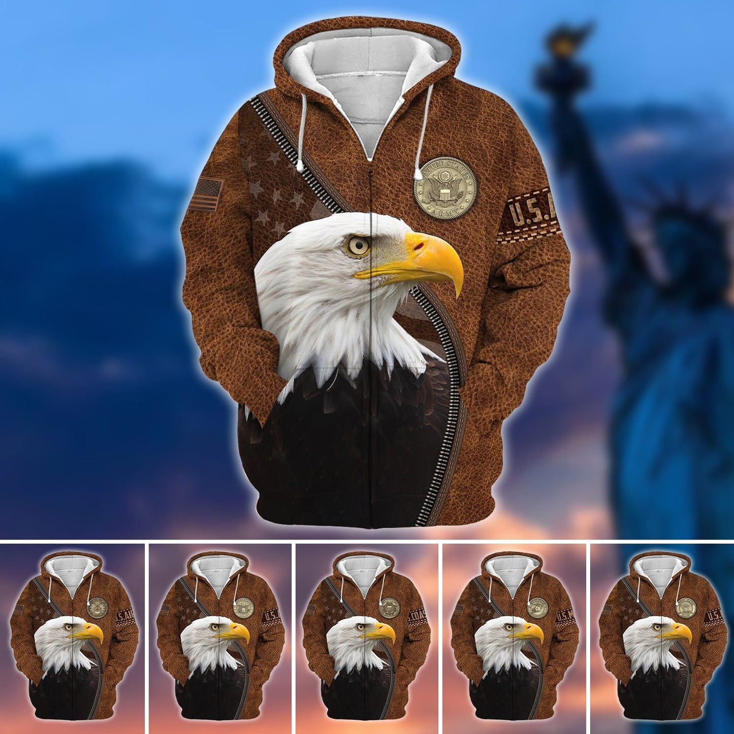 Frenzidea Premium U.S Multiple Service Veteran Zip Hoodie