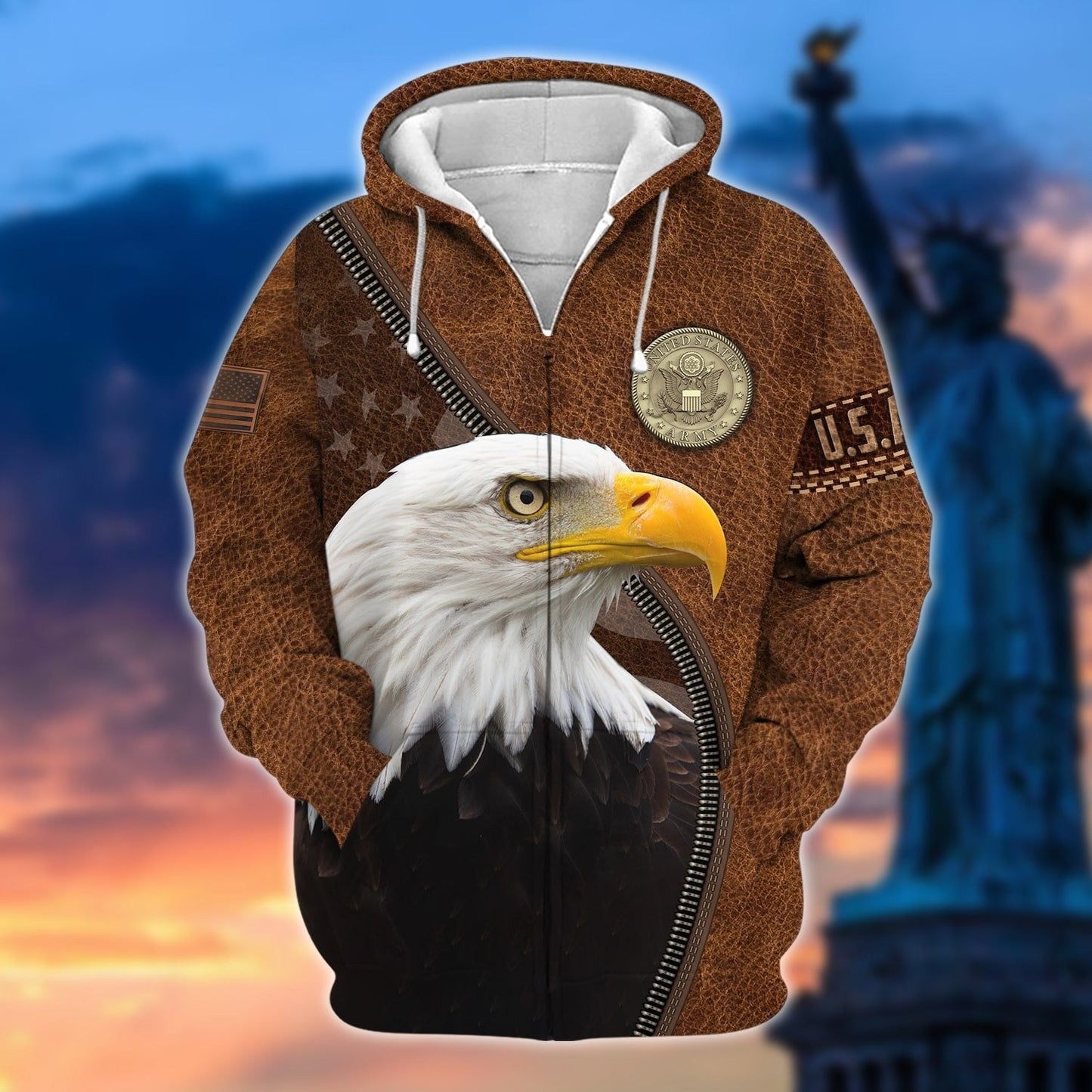 Frenzidea Premium U.S Multiple Service Veteran Zip Hoodie