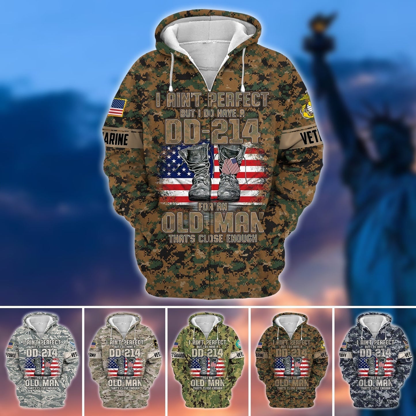 Frenzidea Premium U.S Multiple Service Veteran Zip Hoodie