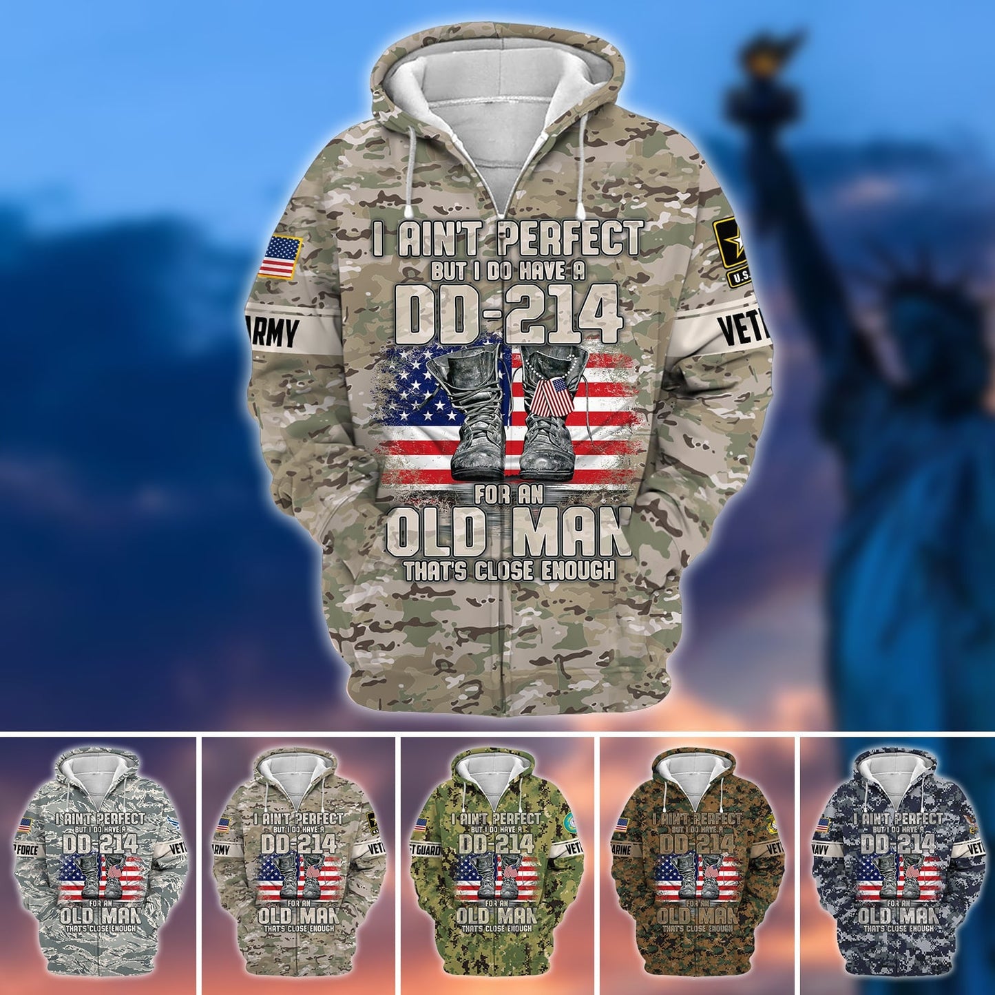 Frenzidea Premium U.S Multiple Service Veteran Zip Hoodie