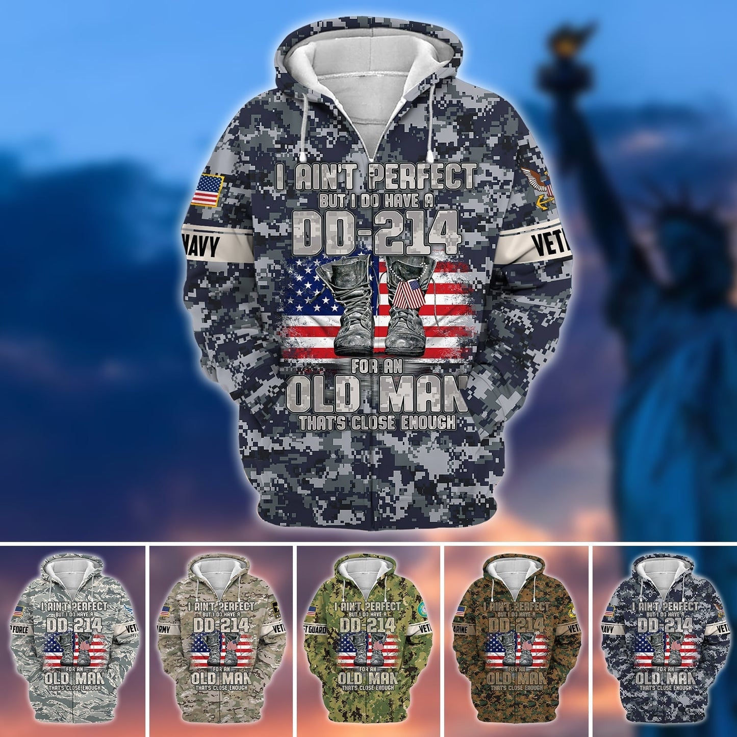 Frenzidea Premium U.S Multiple Service Veteran Zip Hoodie