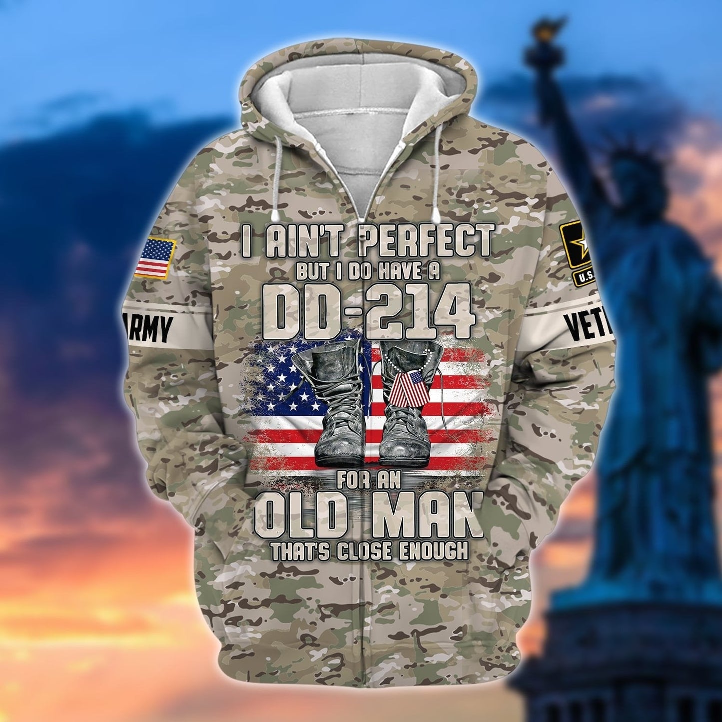 Frenzidea Premium U.S Multiple Service Veteran Zip Hoodie
