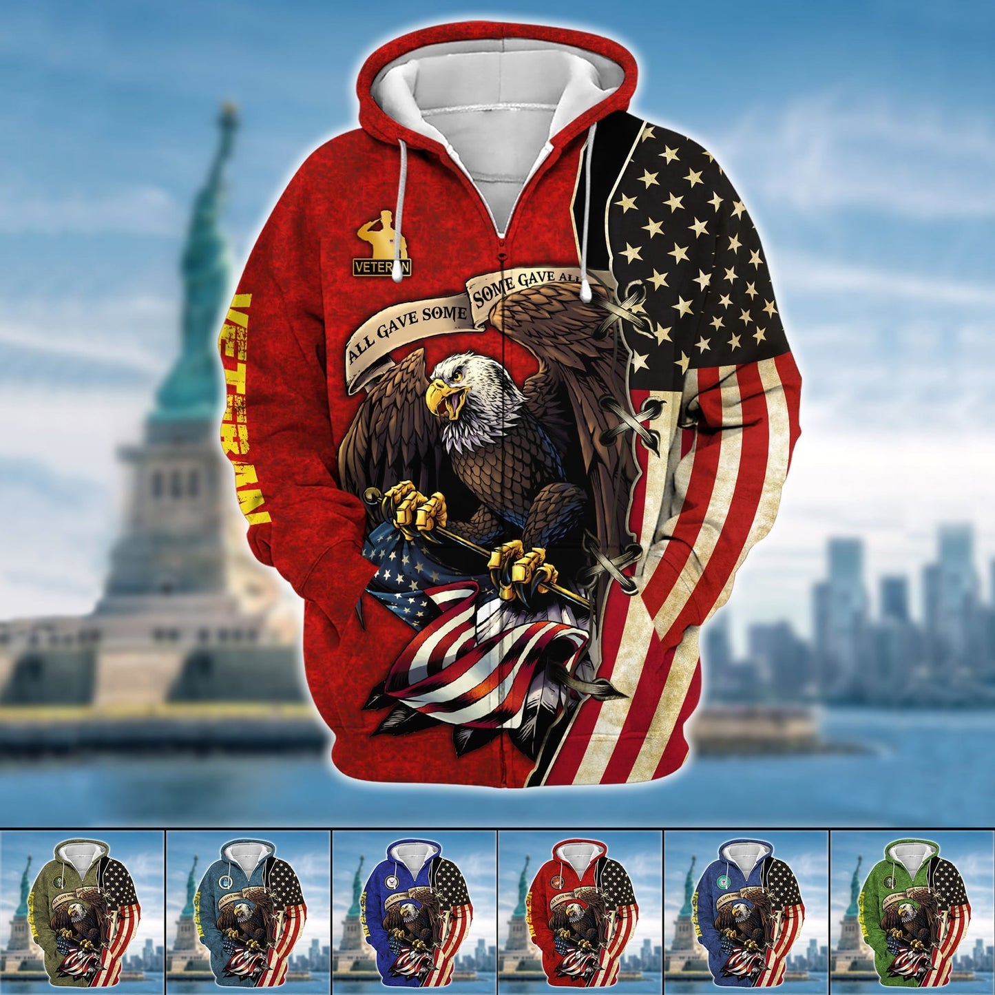 Frenzidea Premium U.S Multiple Service Veteran Zip Hoodie
