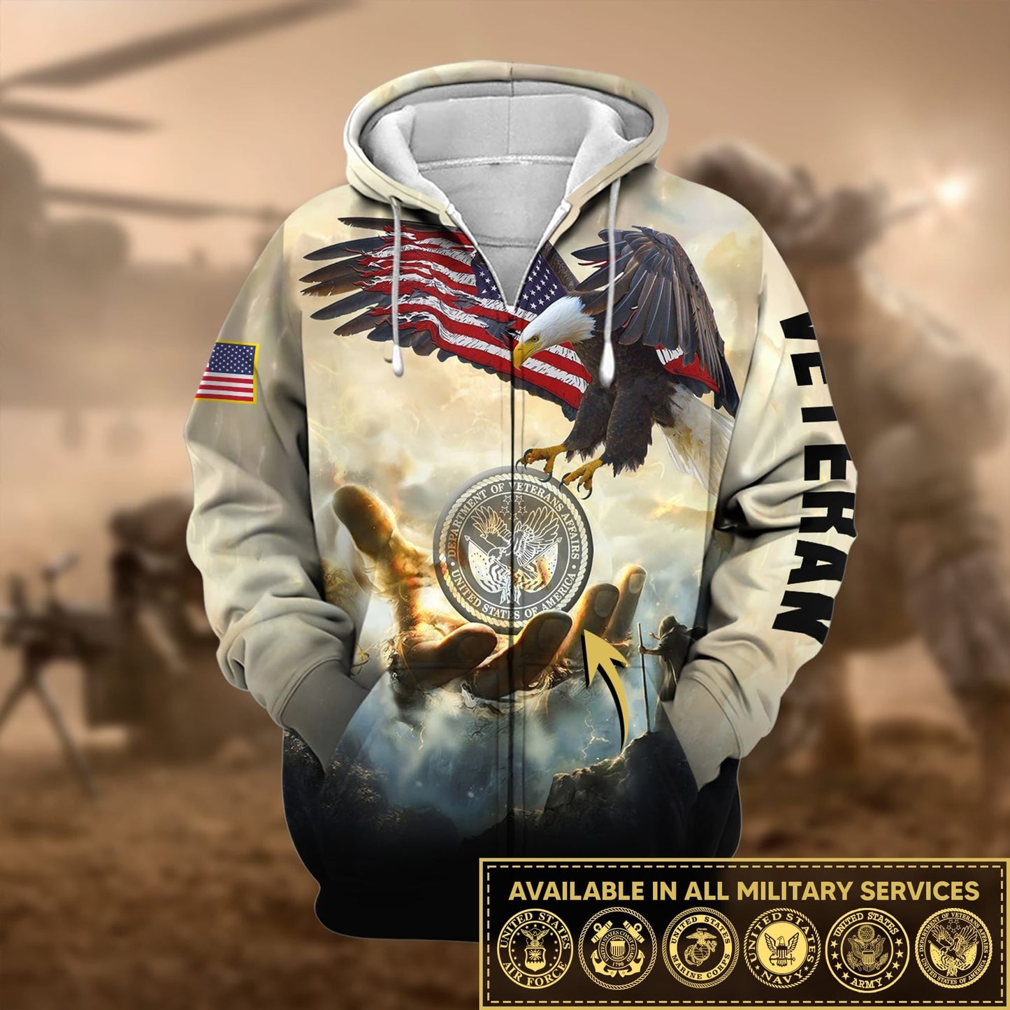 Frenzidea Premium God Bless US Veteran Zip Hoodie