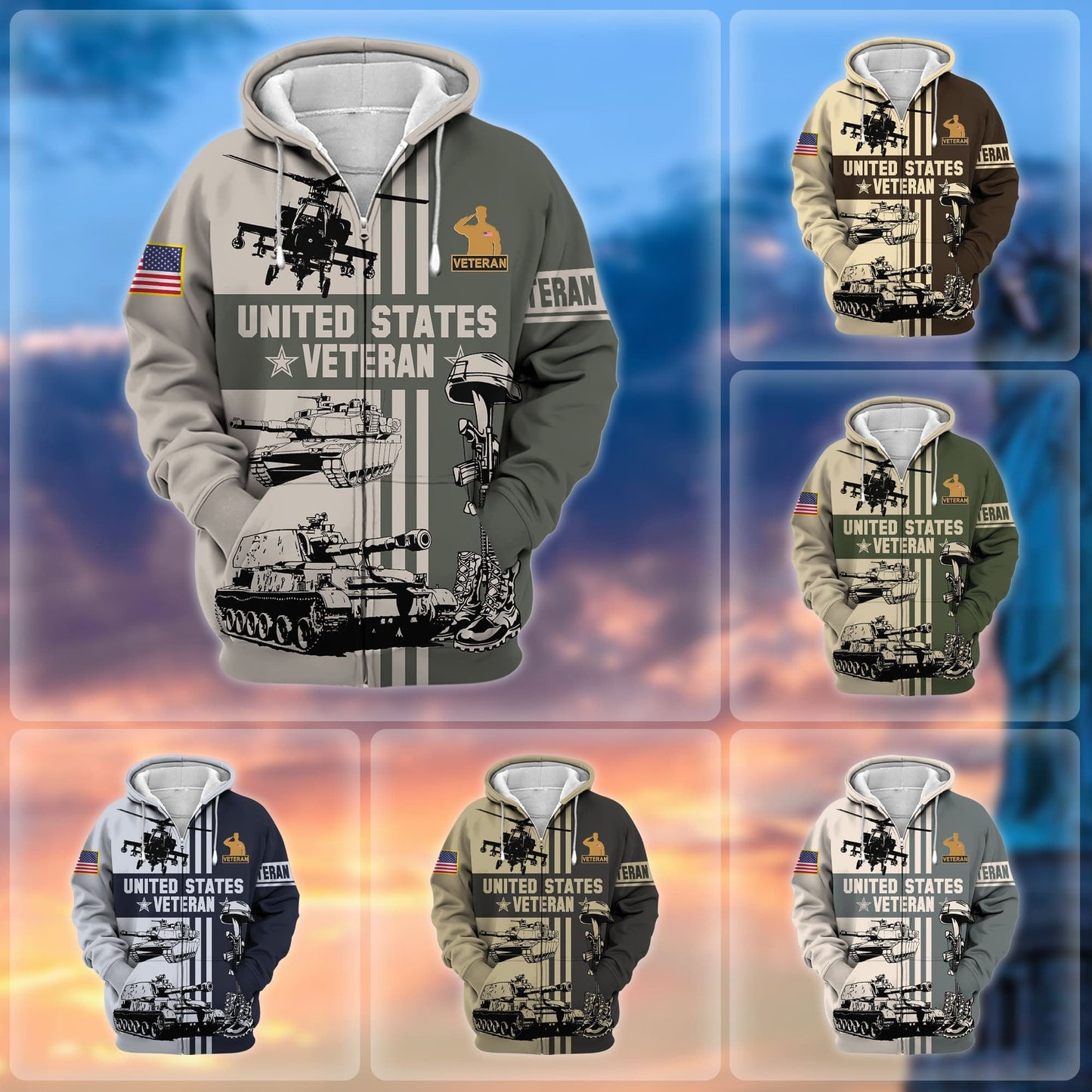 Frenzidea Premium US Veteran Zip Hoodie