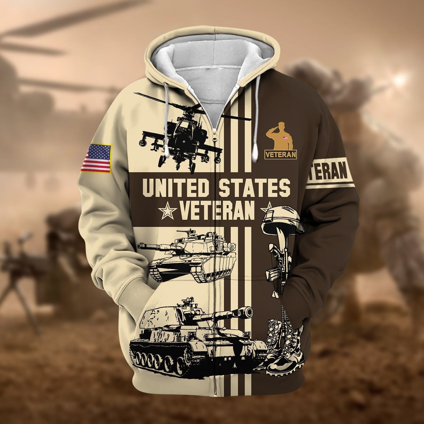 Frenzidea Premium US Veteran Zip Hoodie