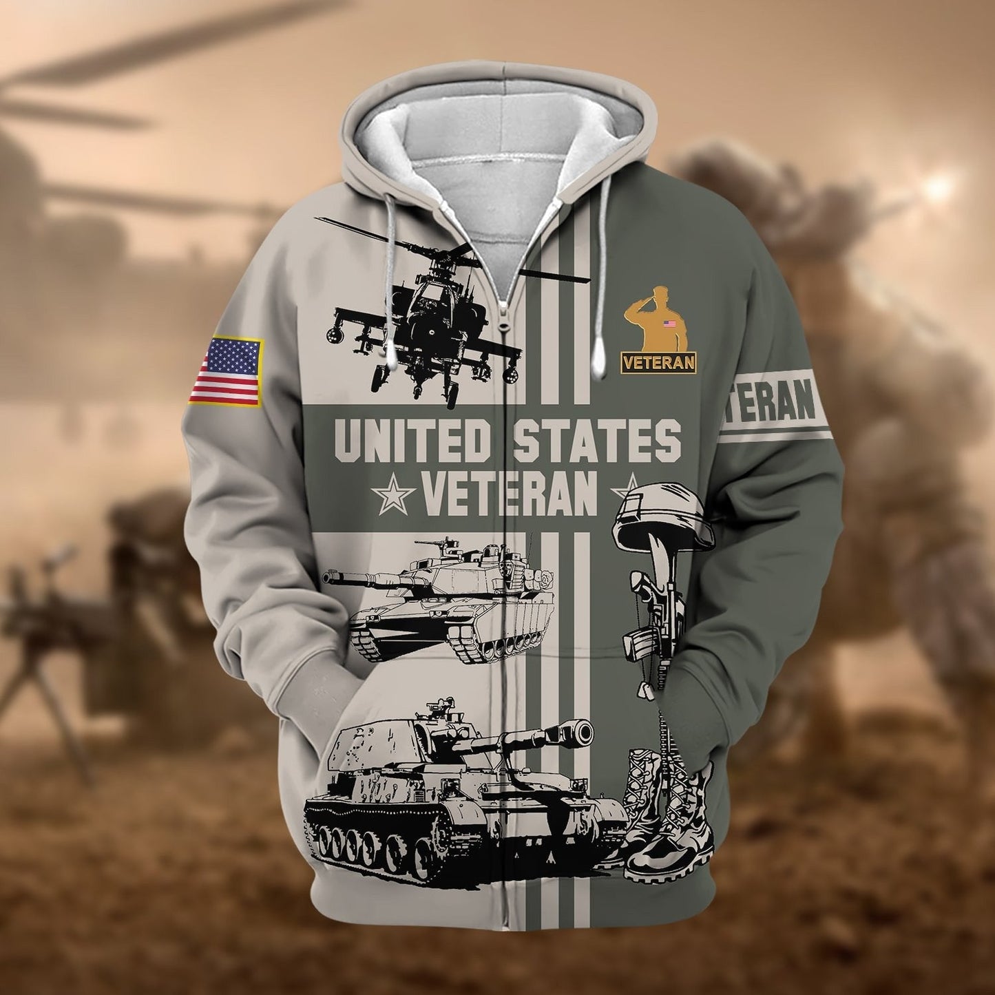 Frenzidea Premium US Veteran Zip Hoodie