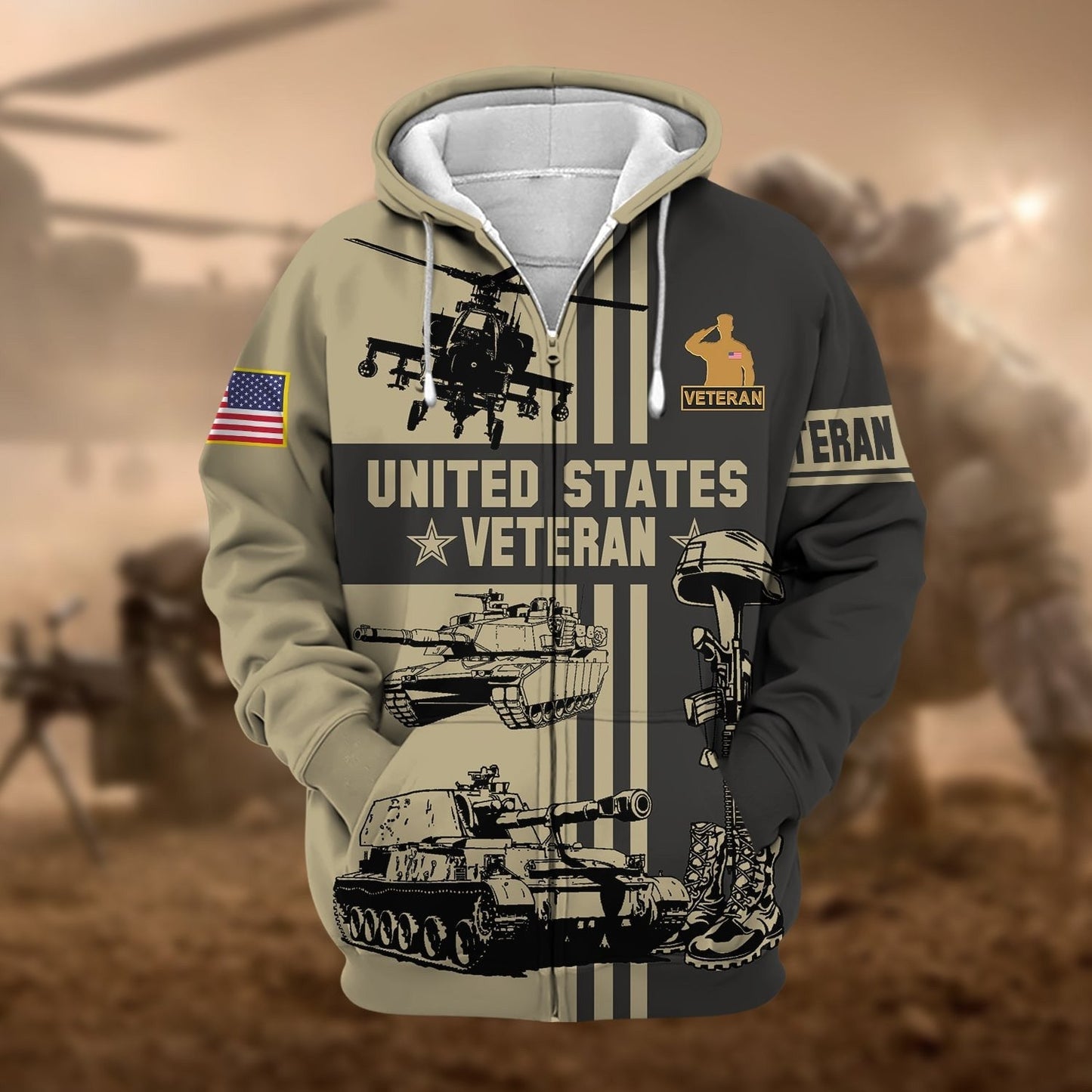 Frenzidea Premium US Veteran Zip Hoodie