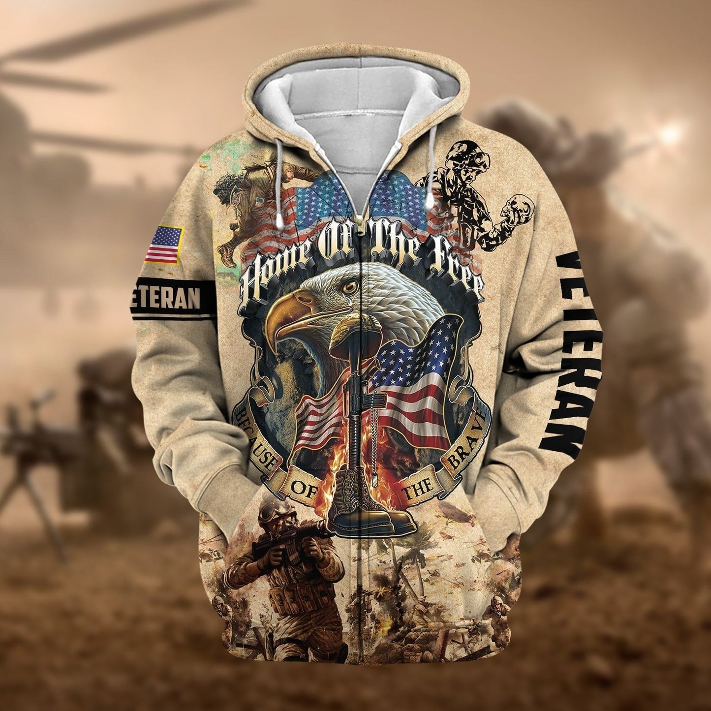 Frenzidea Premium Home Of The Free US Veteran Zip Hoodie