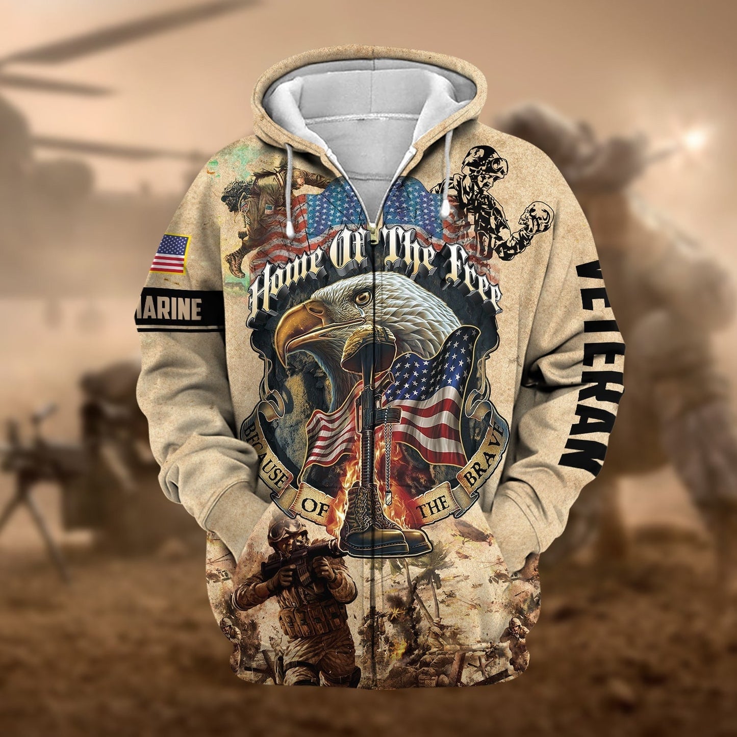 Frenzidea Premium Home Of The Free US Veteran Zip Hoodie