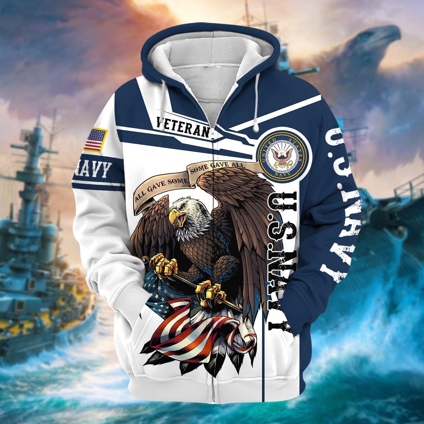 Frenzidea Premium Honoring All Who Served US Veteran Zip Hoodie