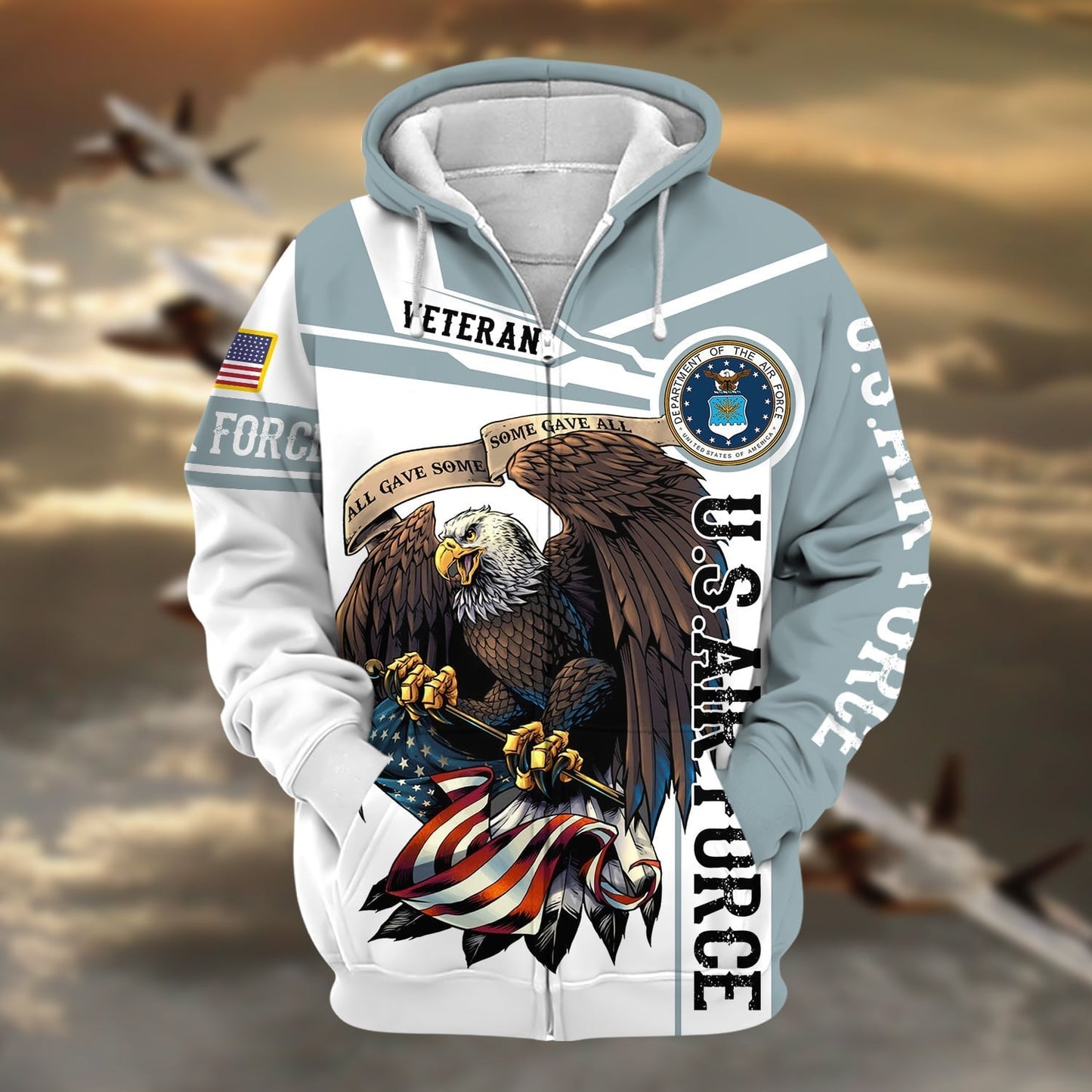 Frenzidea Premium Honoring All Who Served US Veteran Zip Hoodie