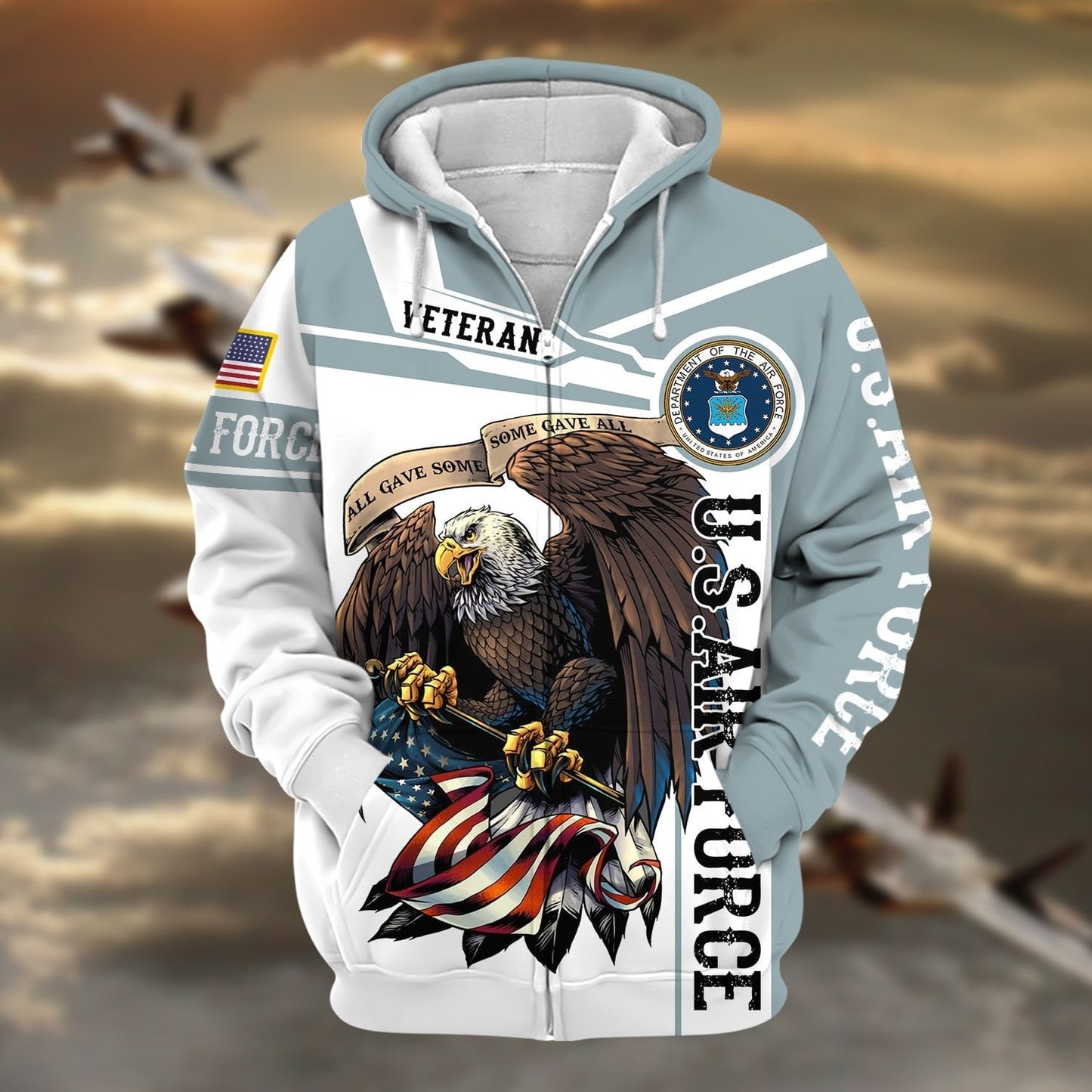 Frenzidea Premium Honoring All Who Served US Veteran Zip Hoodie