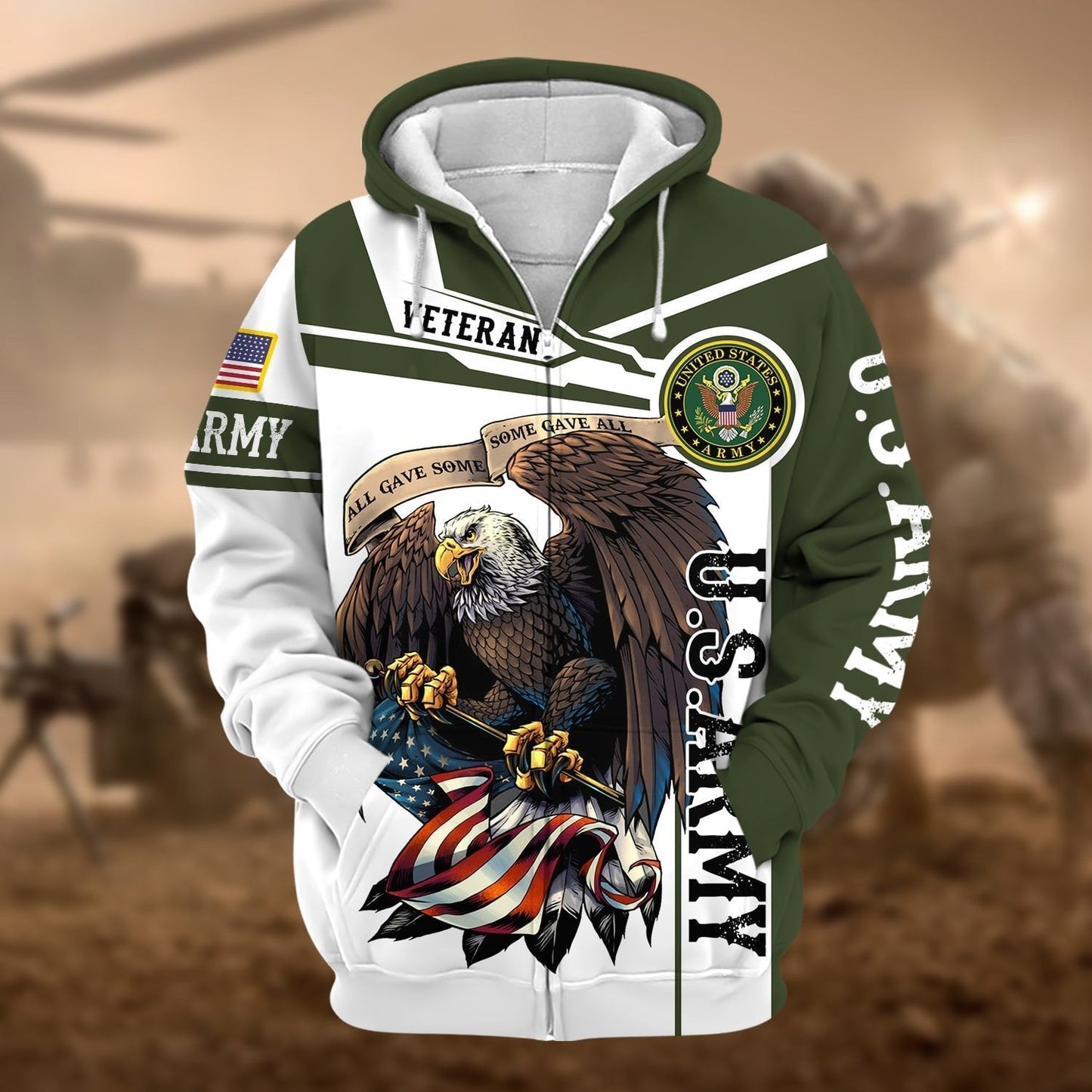 Frenzidea Premium Honoring All Who Served US Veteran Zip Hoodie