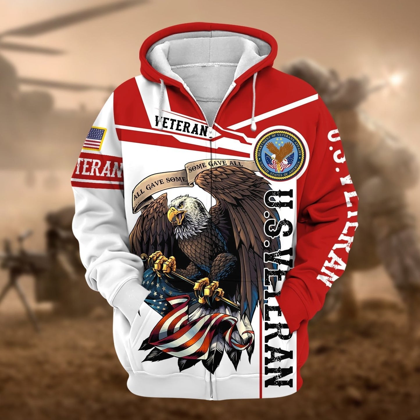 Frenzidea Premium Honoring All Who Served US Veteran Zip Hoodie