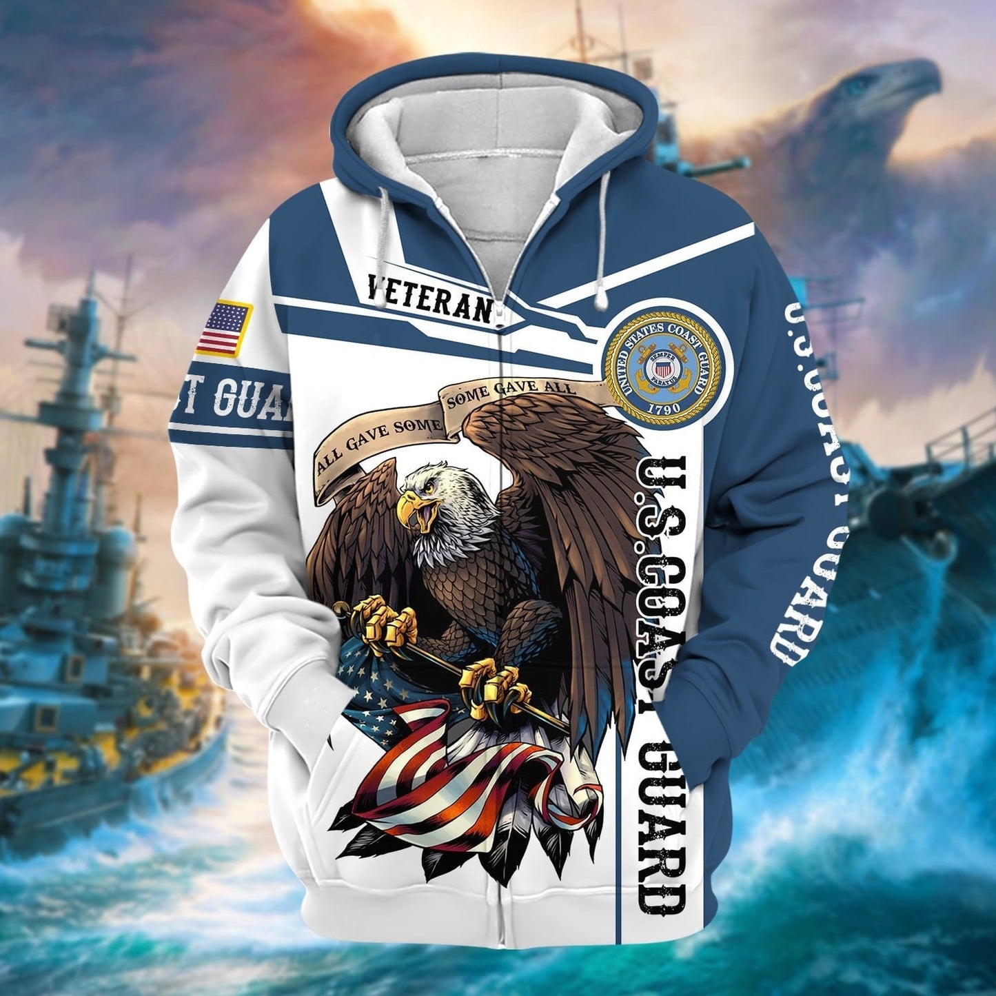 Frenzidea Premium Honoring All Who Served US Veteran Zip Hoodie