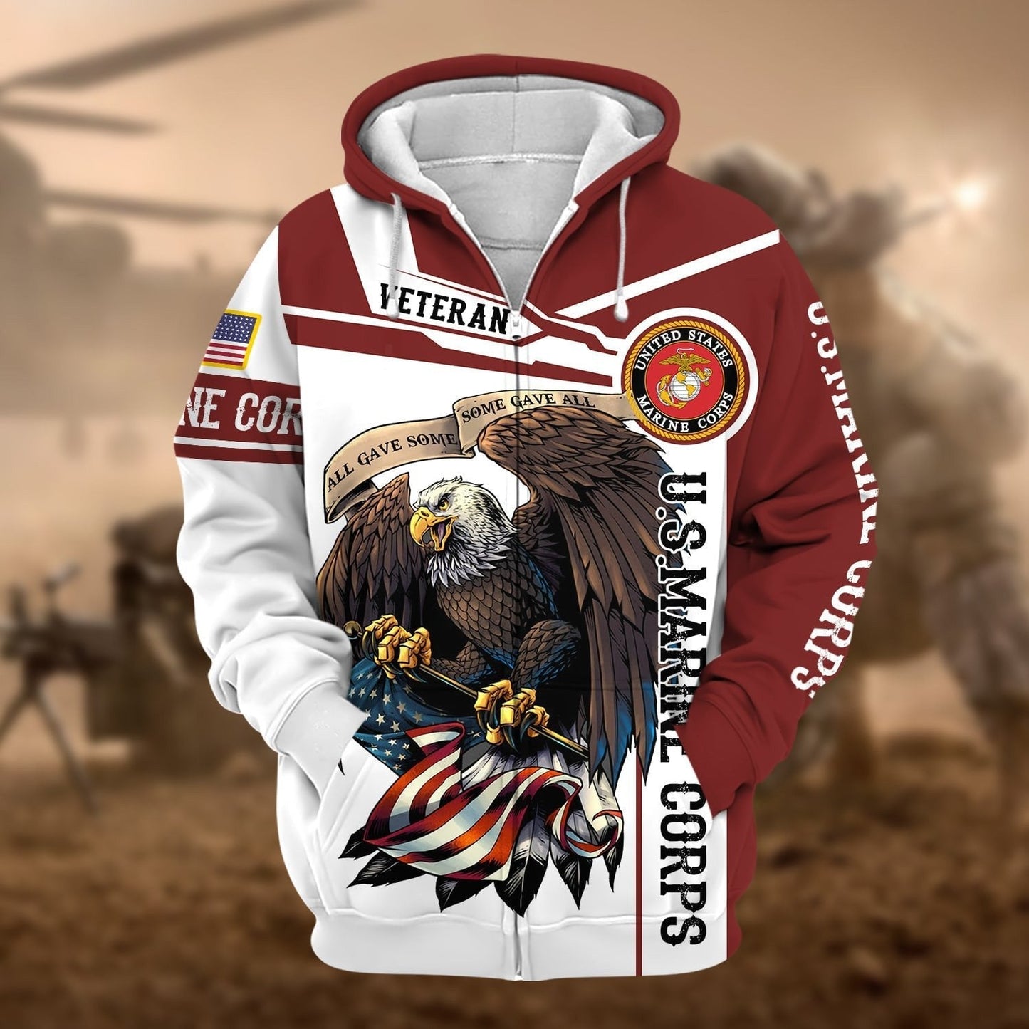 Frenzidea Premium Honoring All Who Served US Veteran Zip Hoodie