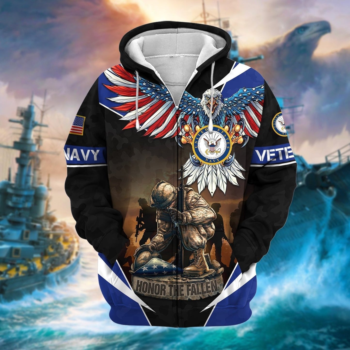 Frenzidea Premium Honor The Fallen US Veteran Zip Hoodie