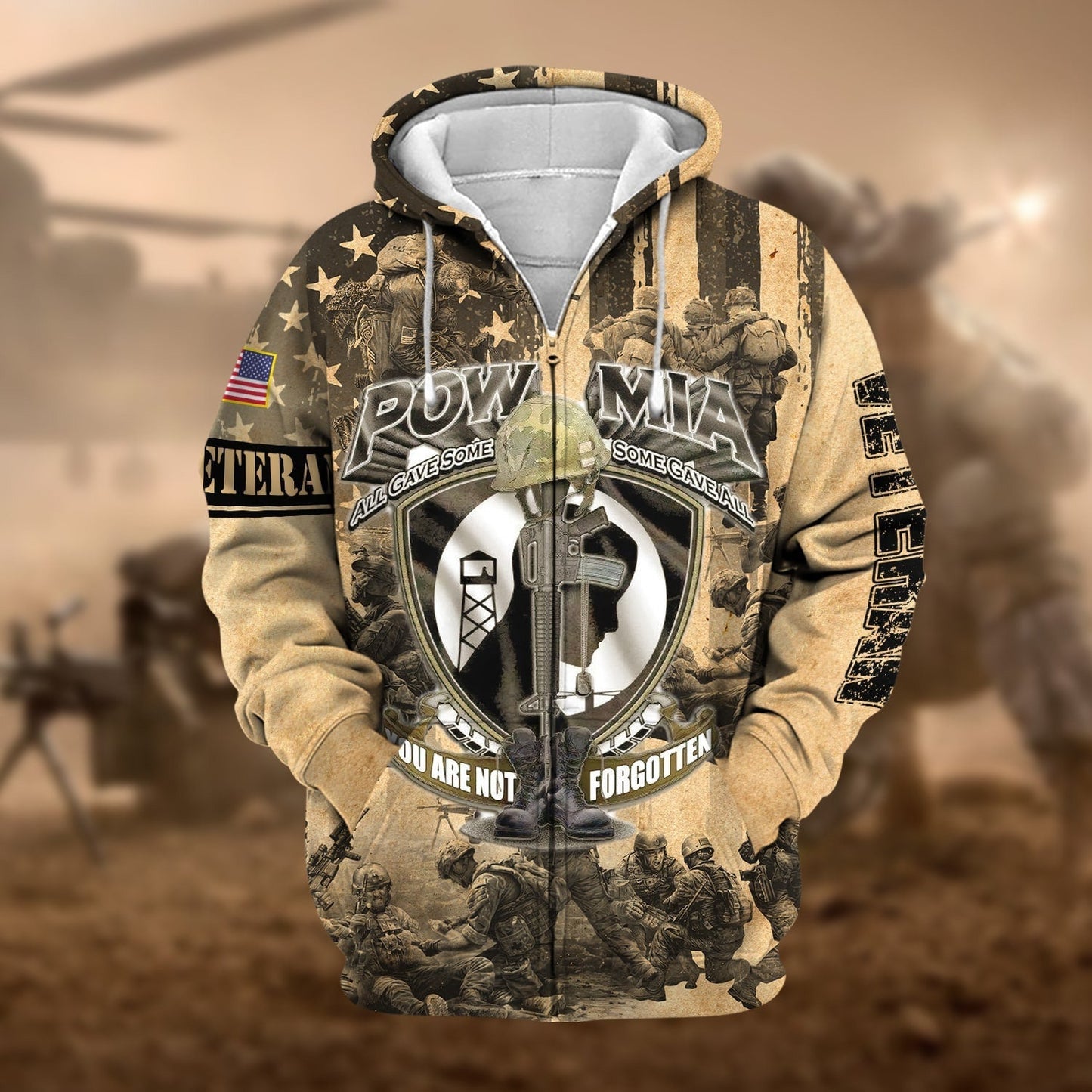 Frenzidea Premium Pow Mia US Veteran Zip Hoodie