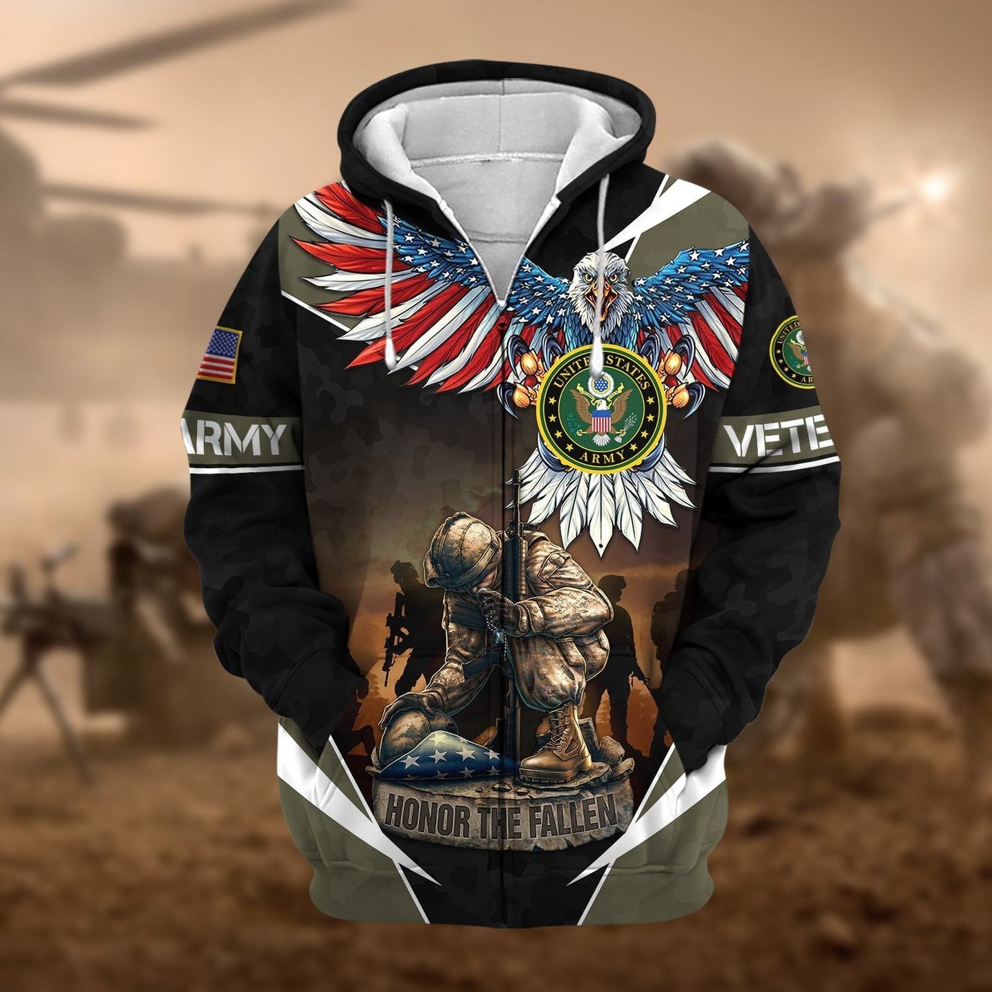 Frenzidea Premium Honor The Fallen US Veteran Zip Hoodie