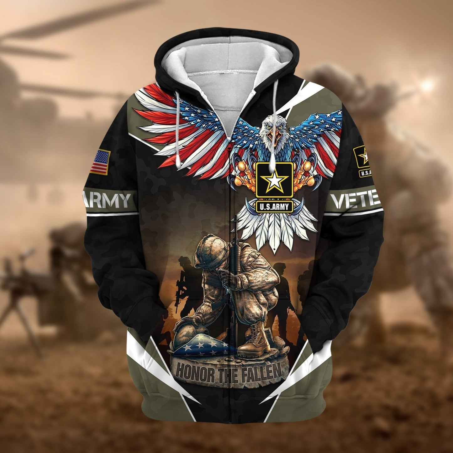 Frenzidea Premium Honor The Fallen US Veteran Zip Hoodie