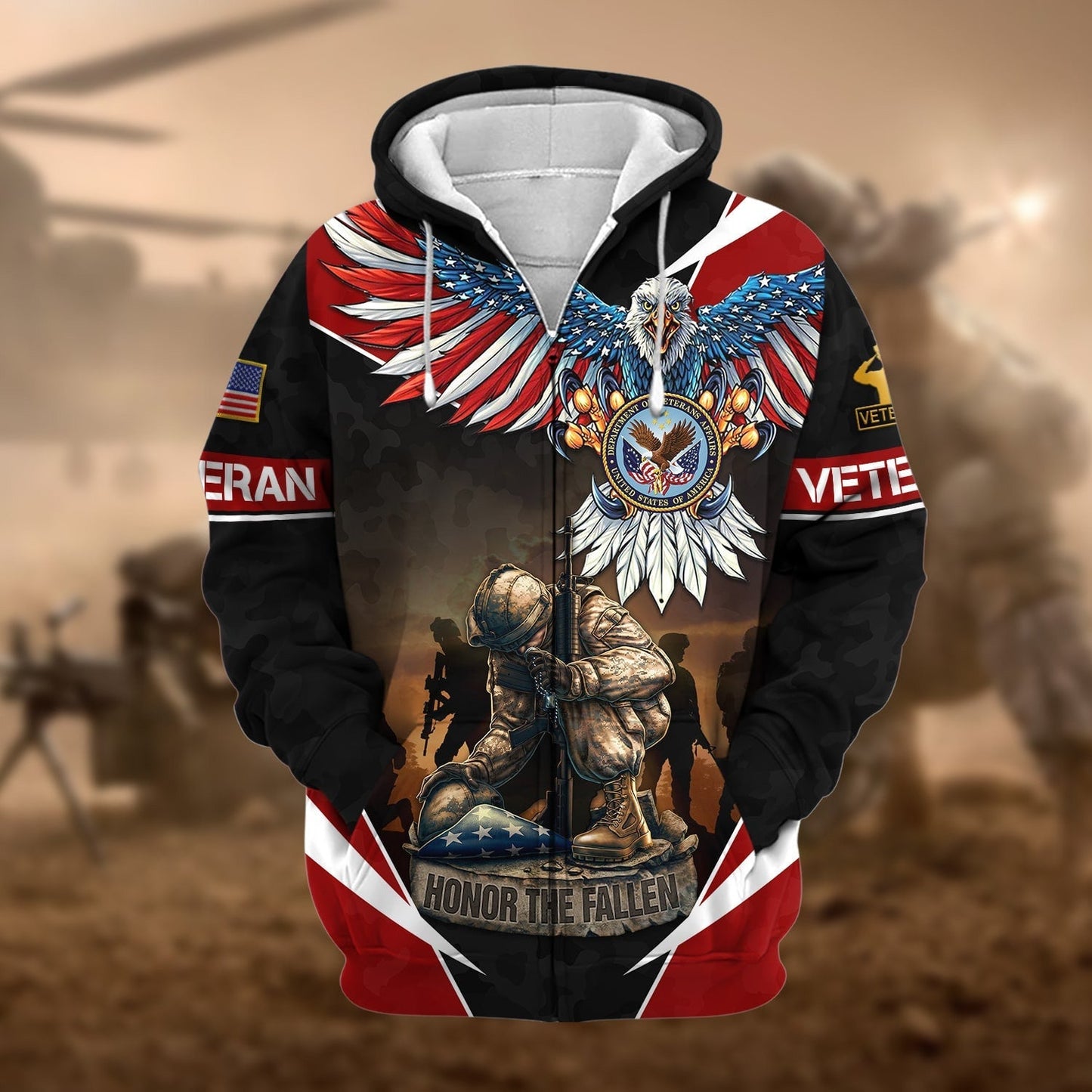 Frenzidea Premium Honor The Fallen US Veteran Zip Hoodie