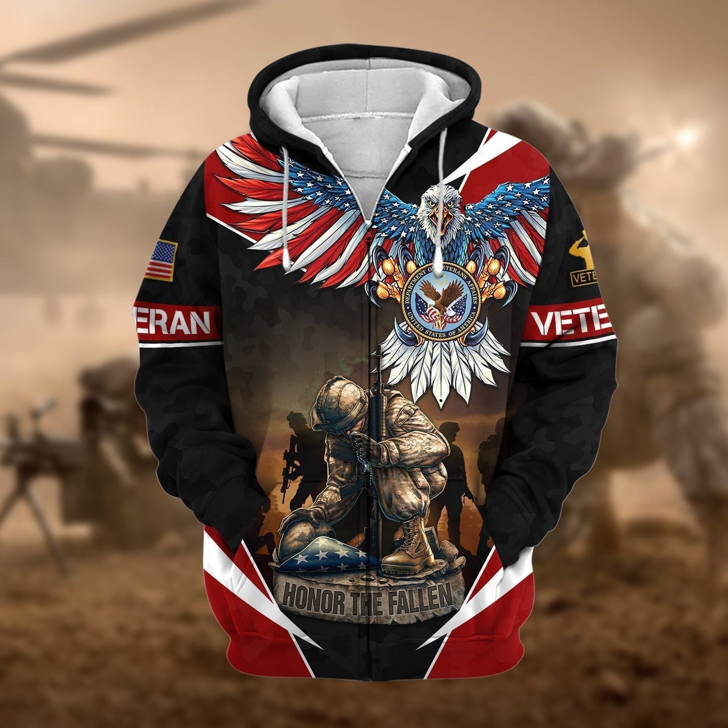 Frenzidea Premium Honor The Fallen US Veteran Zip Hoodie