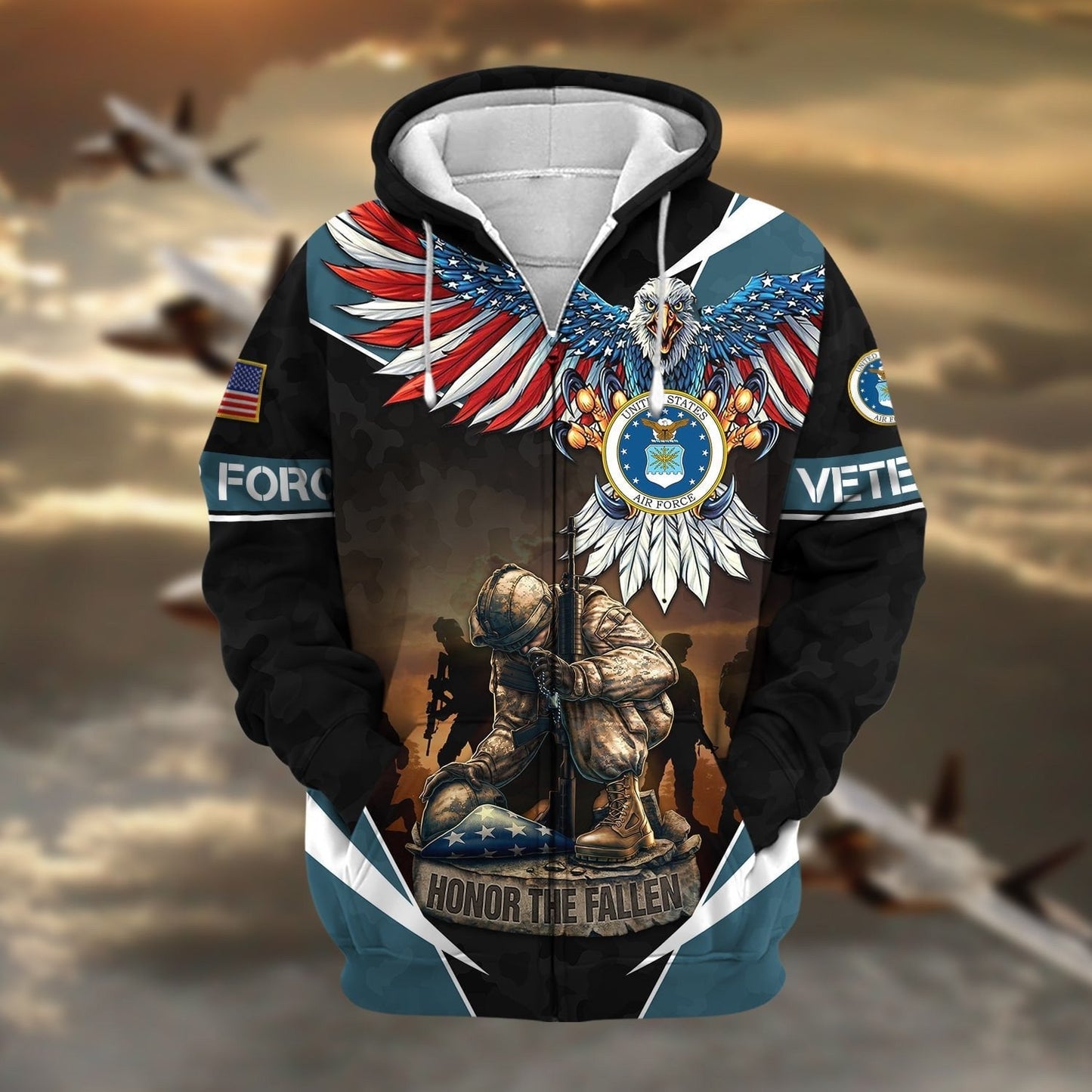 Frenzidea Premium Honor The Fallen US Veteran Zip Hoodie