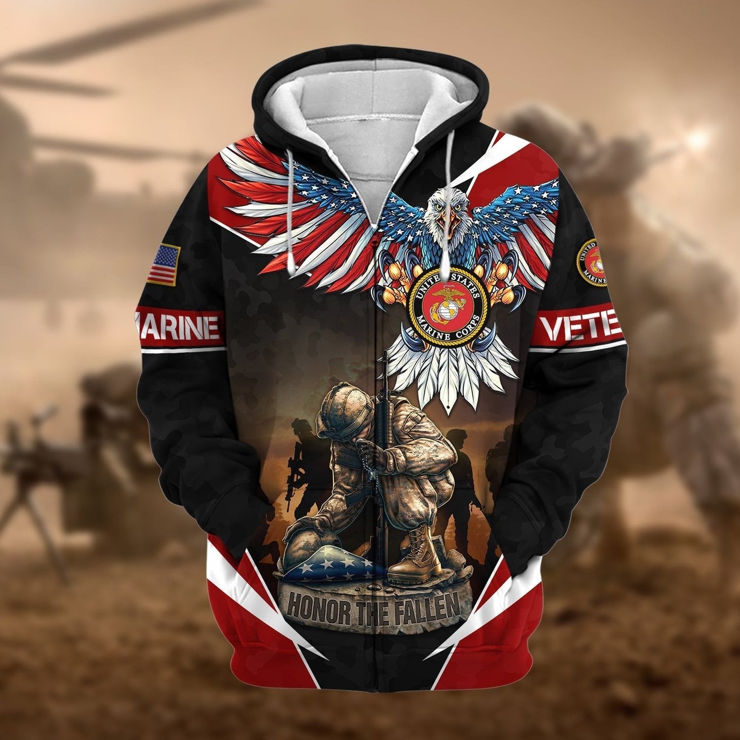 Frenzidea Premium Honor The Fallen US Veteran Zip Hoodie