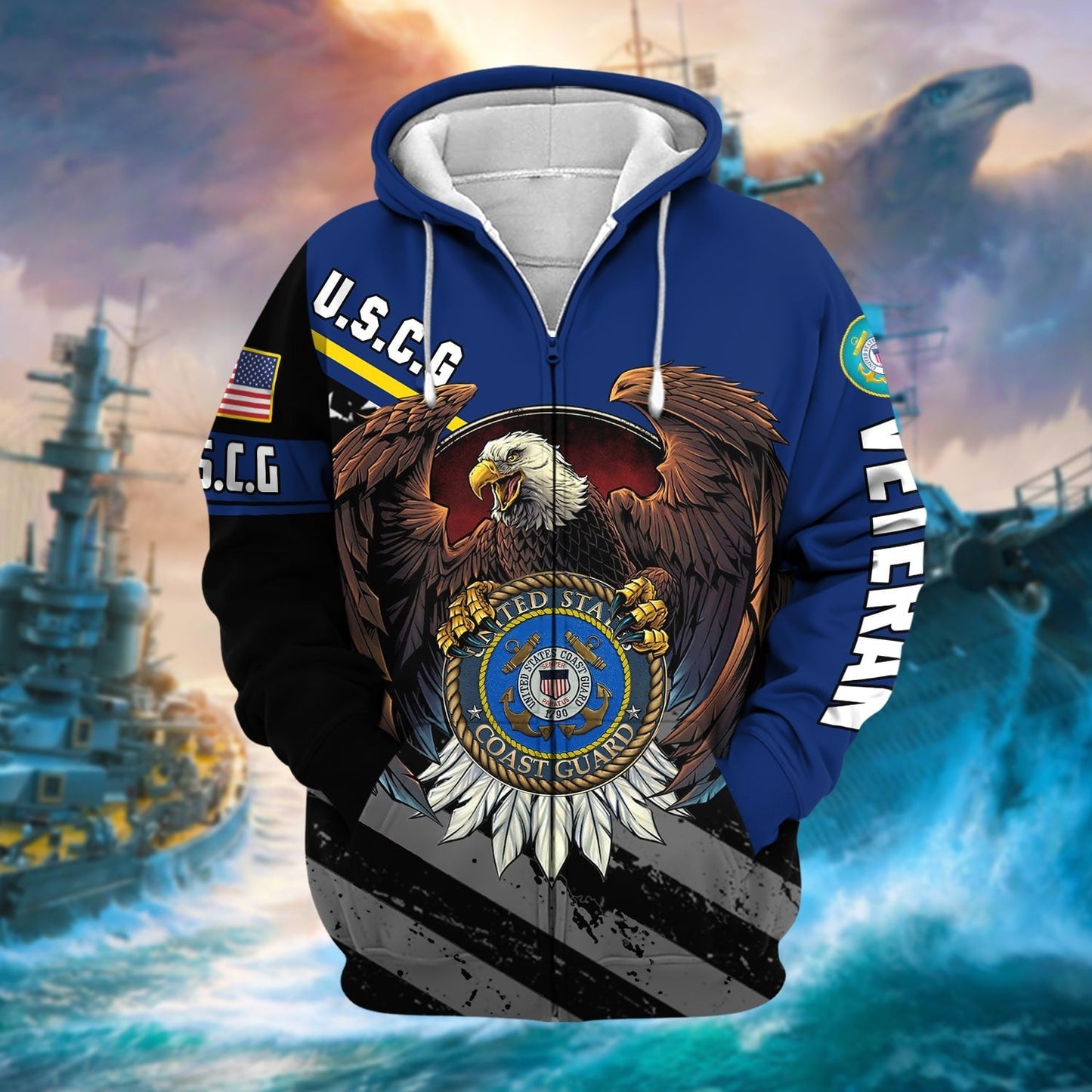 Frenzidea Premium Eagle US Veteran Zip Hoodie