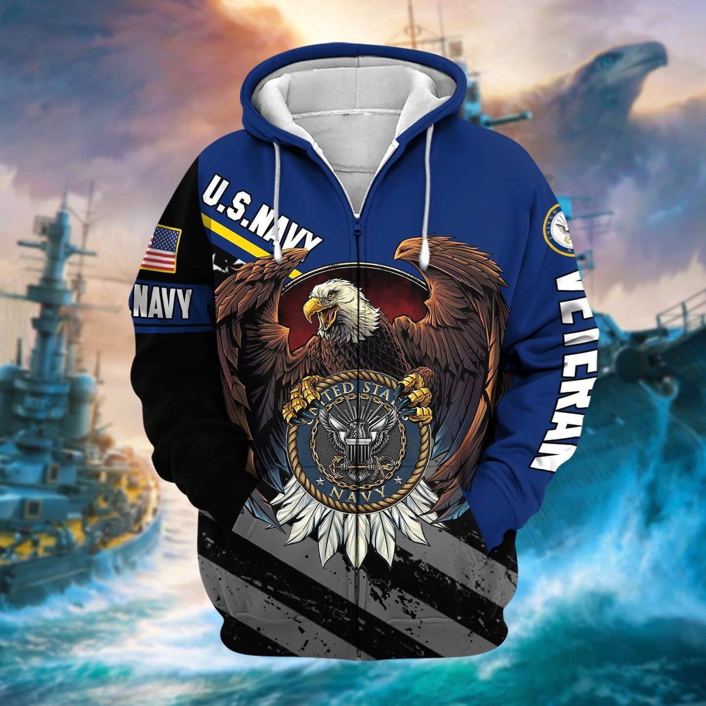 Frenzidea Premium Eagle US Veteran Zip Hoodie
