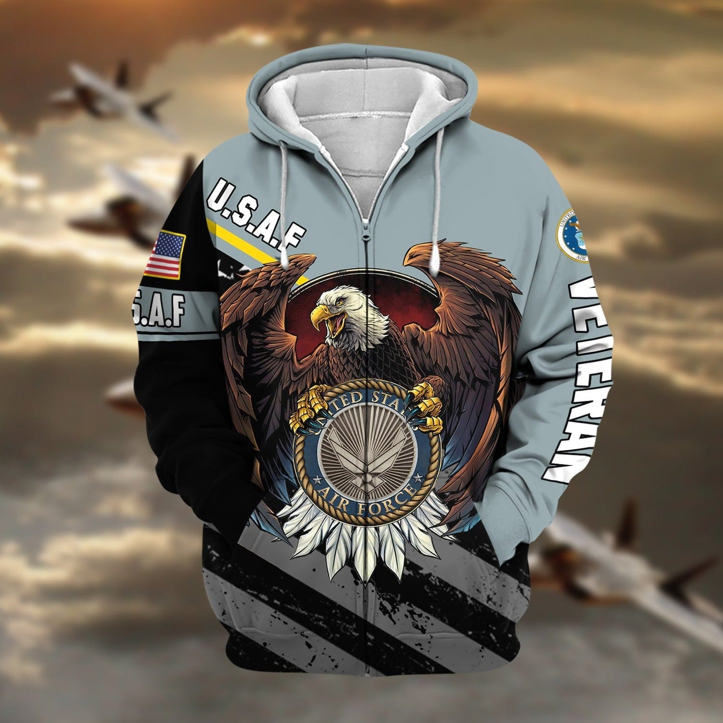 Frenzidea Premium Eagle US Veteran Zip Hoodie