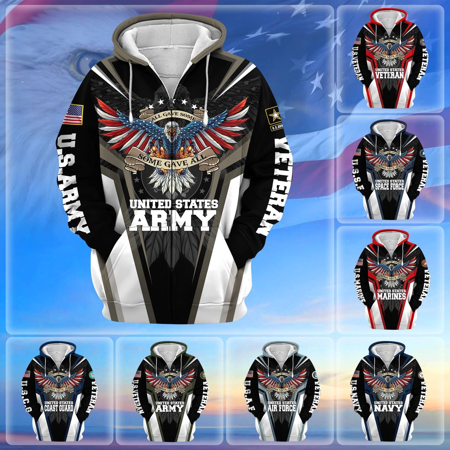 Frenzidea Premium All Gave Some Some Gave All US Veteran Zip Hoodie