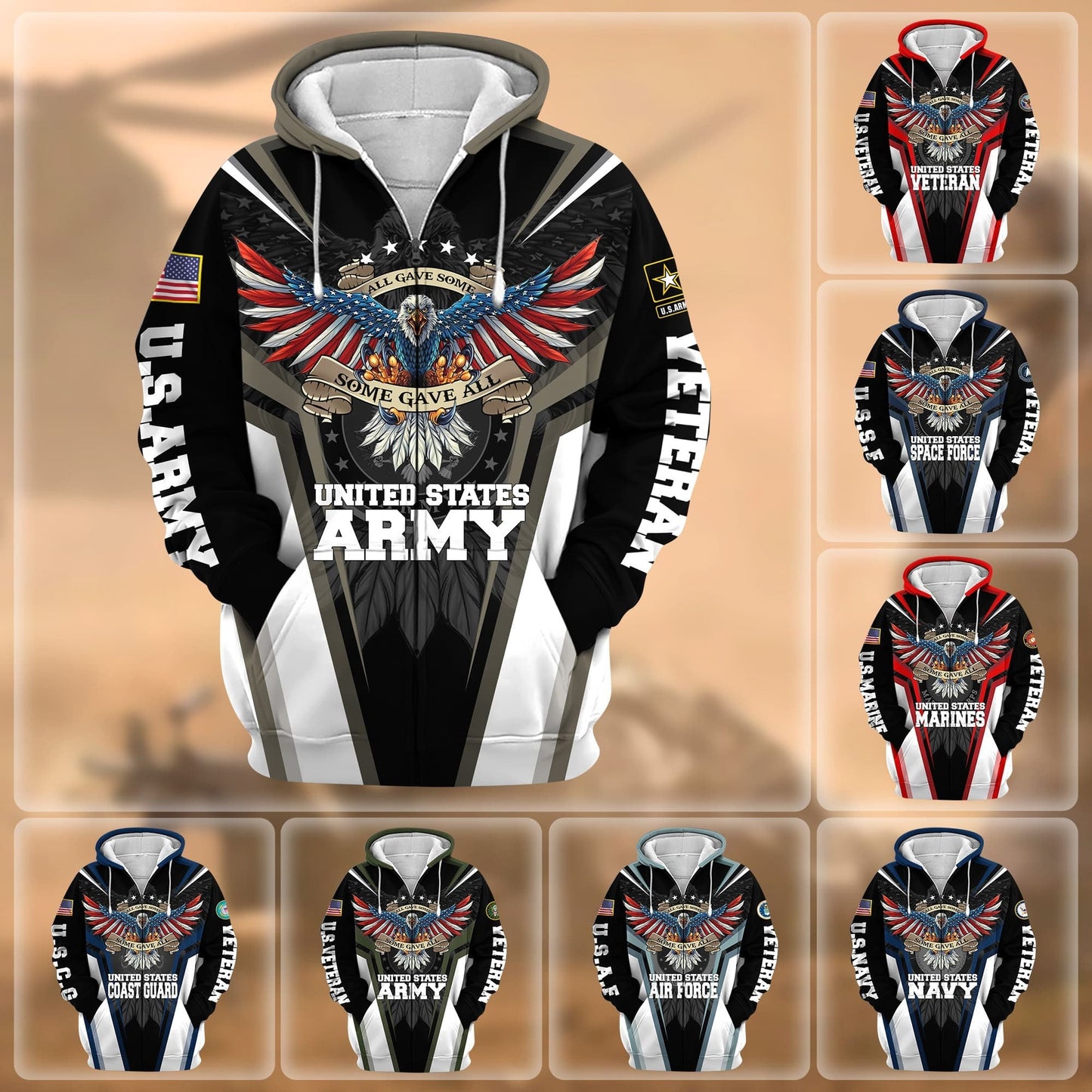 Frenzidea Premium All Gave Some Some Gave All US Veteran Zip Hoodie