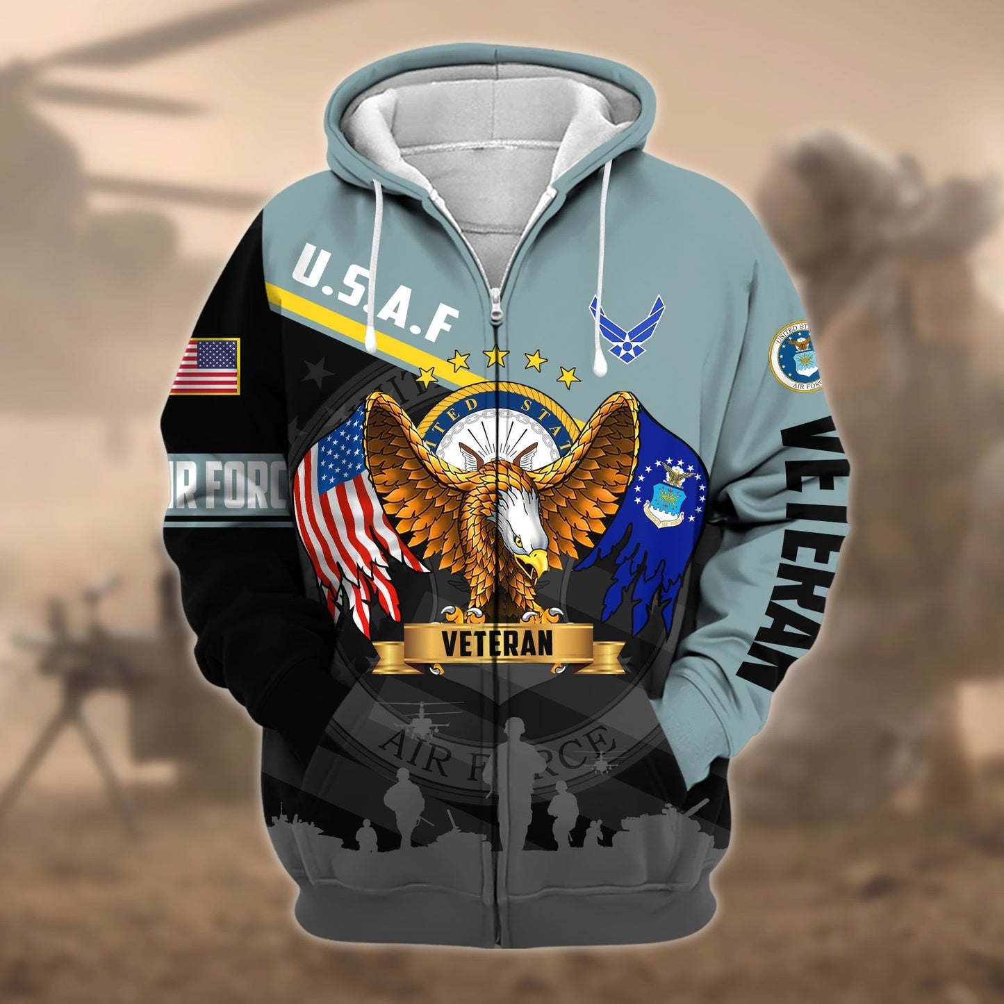 Frenzidea Premium Proudly Served US Veteran Zip Hoodie