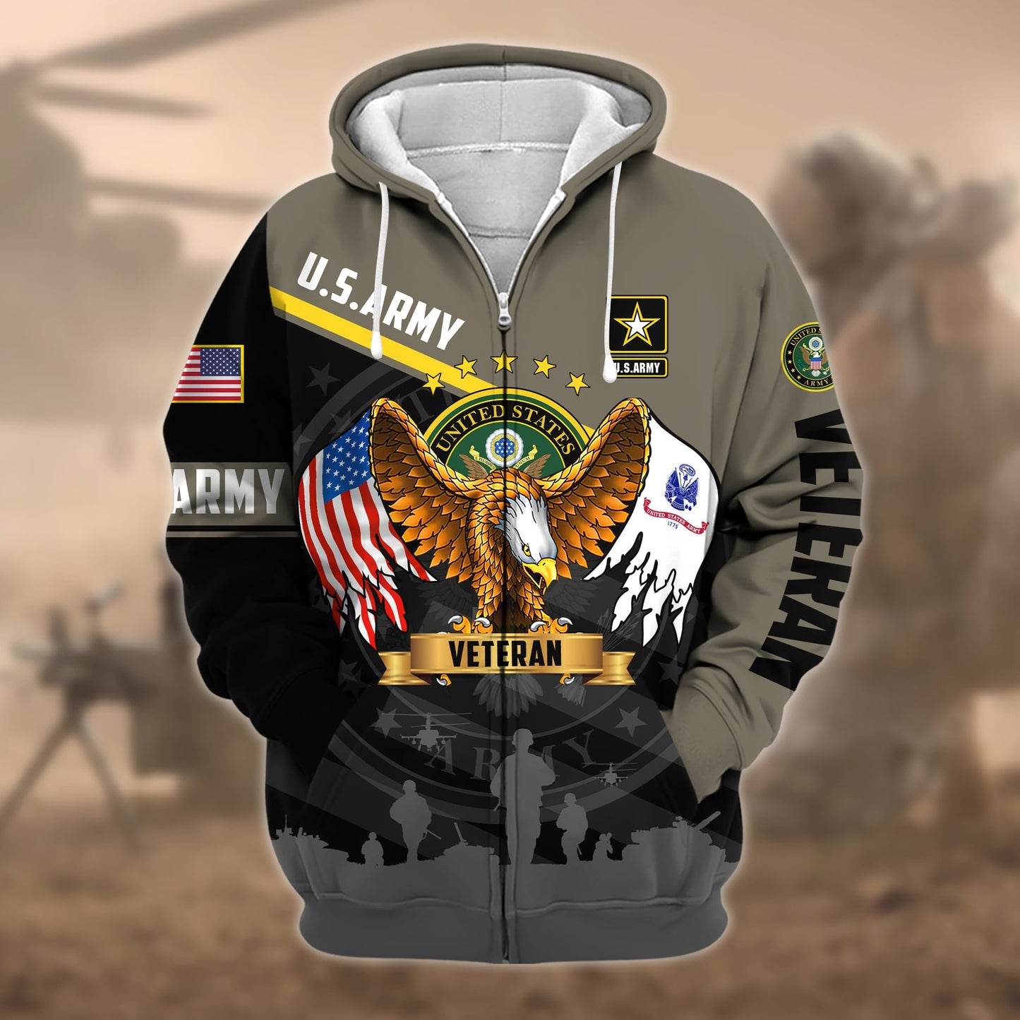 Frenzidea Premium Proudly Served US Veteran Zip Hoodie