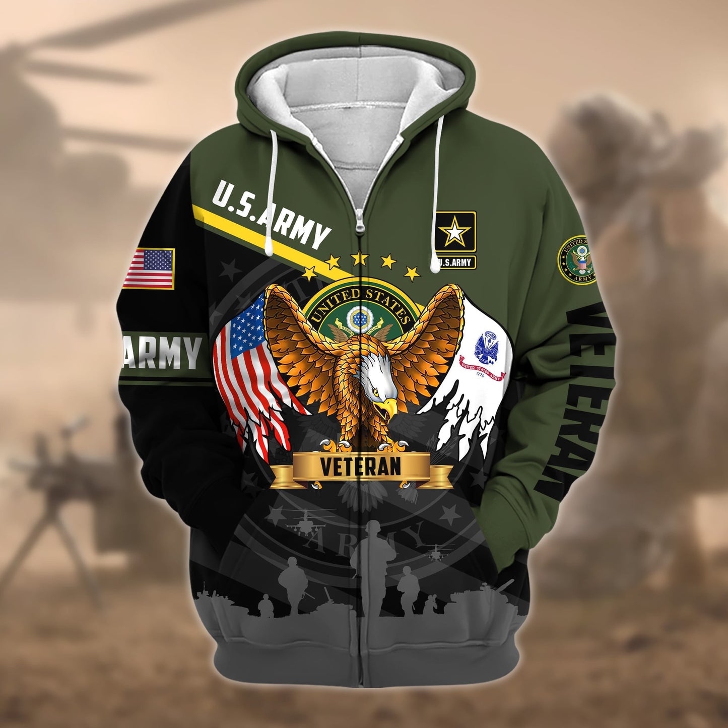 Frenzidea Premium Proudly Served US Veteran Zip Hoodie