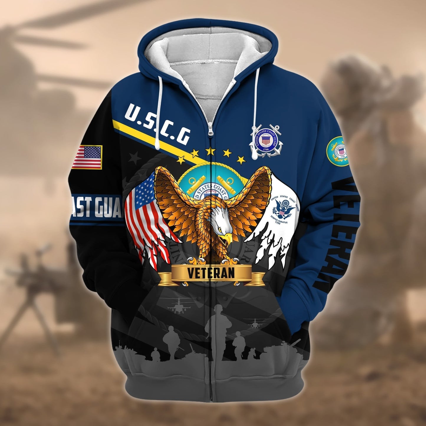 Frenzidea Premium Proudly Served US Veteran Zip Hoodie