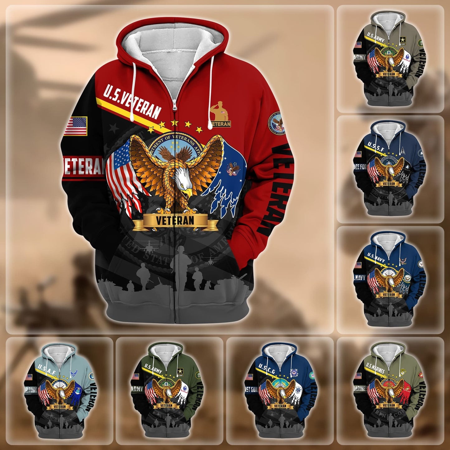 Frenzidea Premium Proudly Served US Veteran Zip Hoodie
