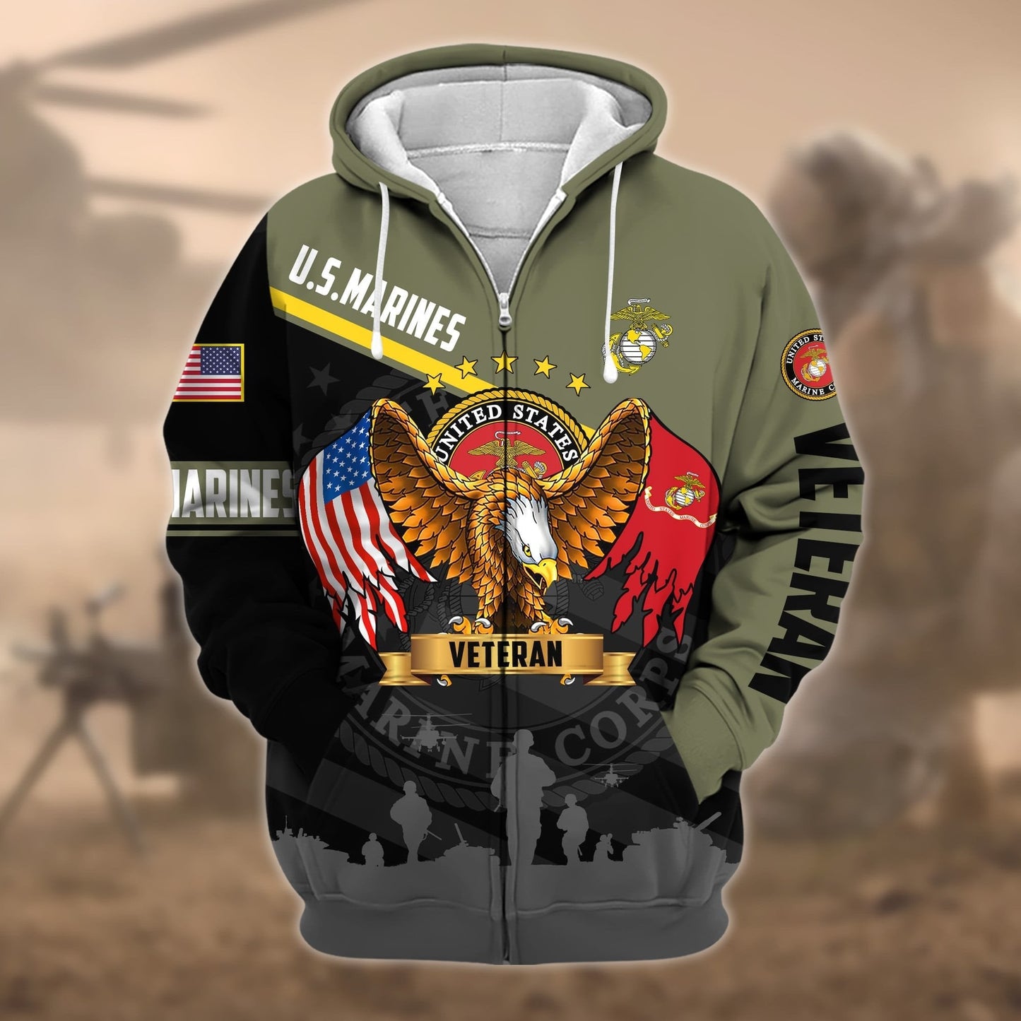 Frenzidea Premium Proudly Served US Veteran Zip Hoodie