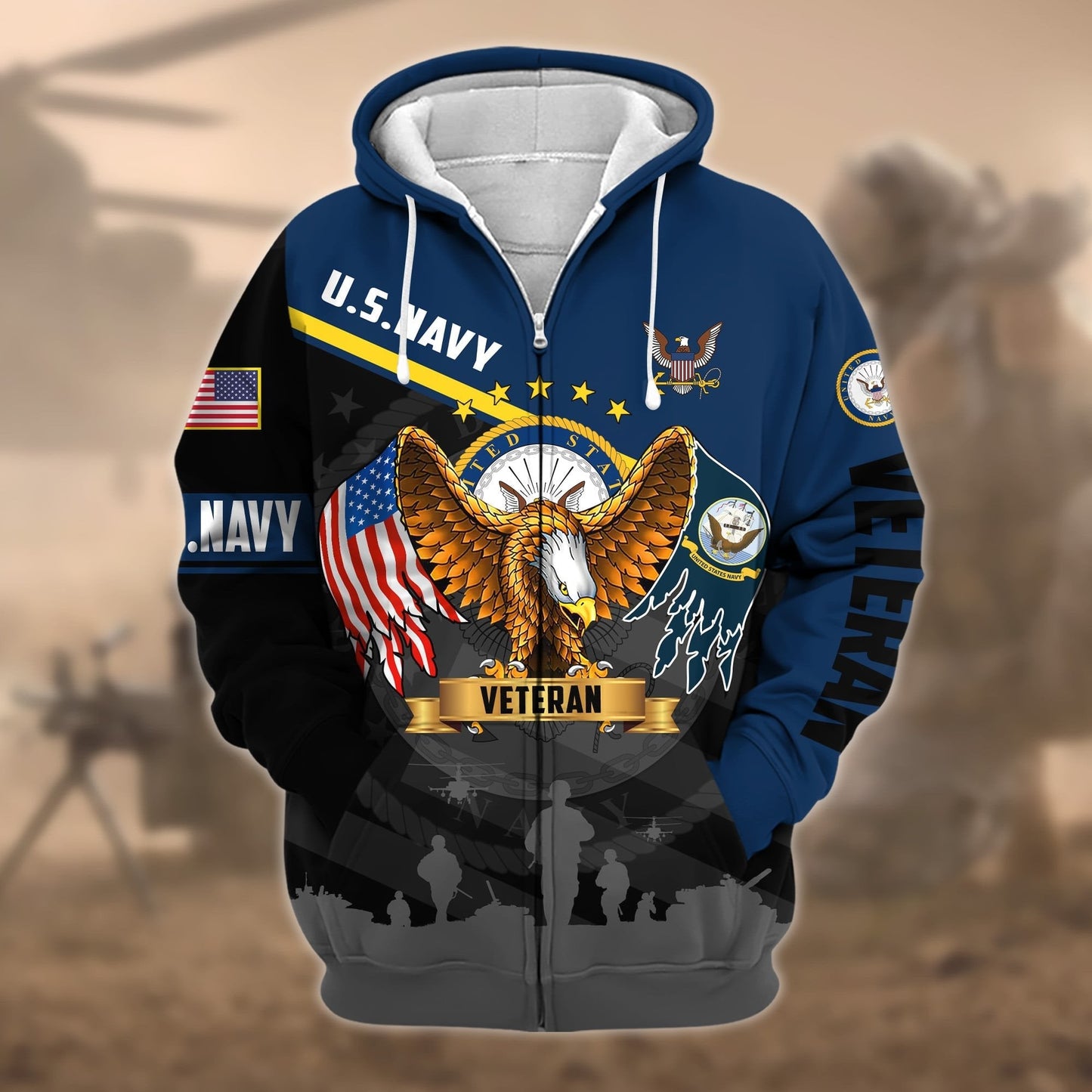 Frenzidea Premium Proudly Served US Veteran Zip Hoodie