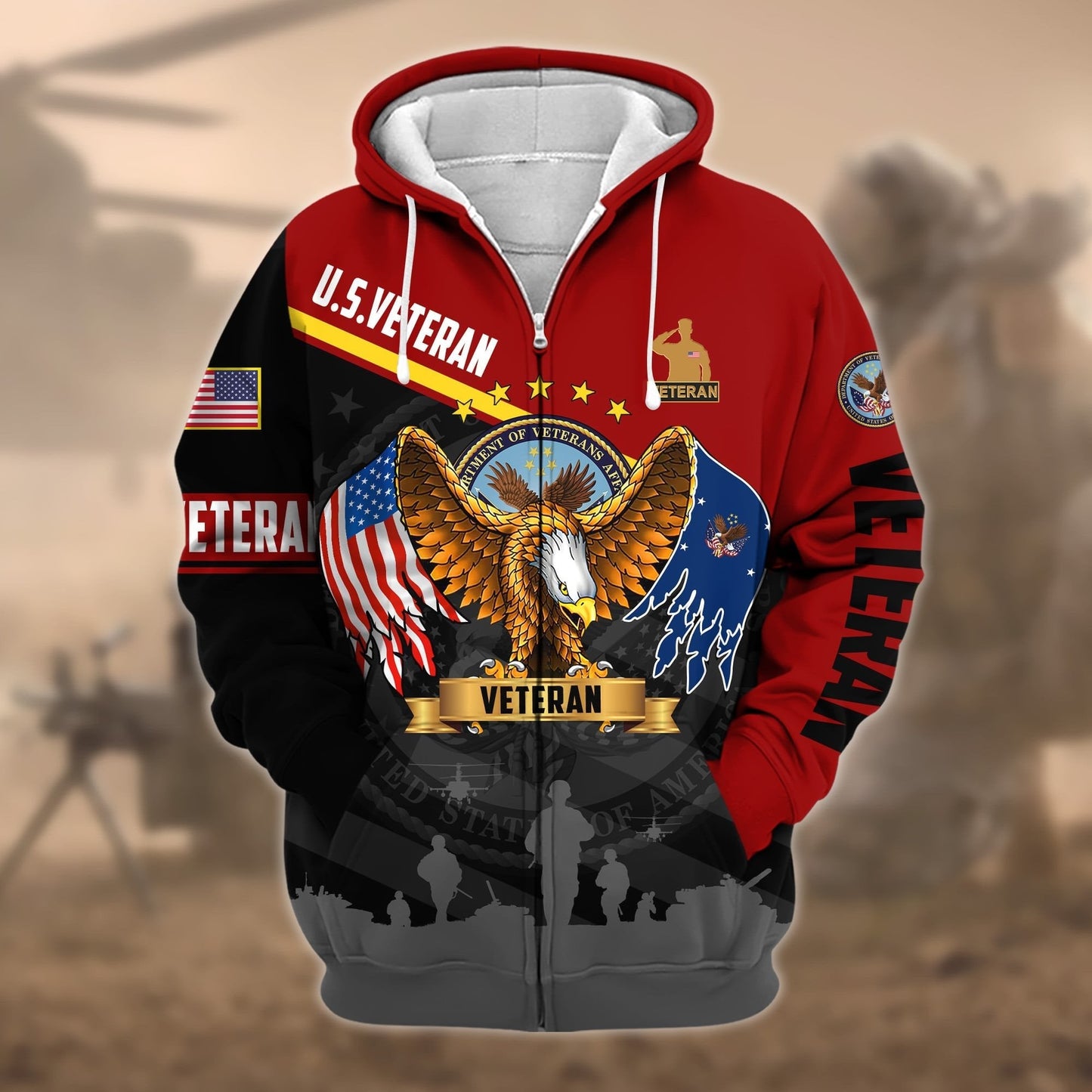 Frenzidea Premium Proudly Served US Veteran Zip Hoodie