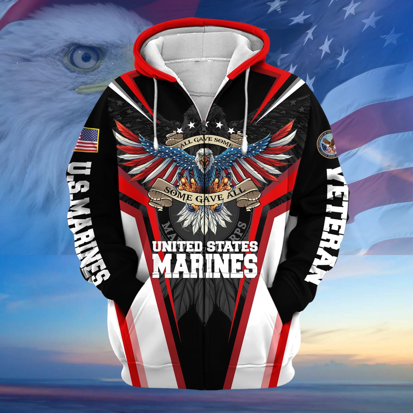 Frenzidea Premium All Gave Some Some Gave All US Veteran Zip Hoodie