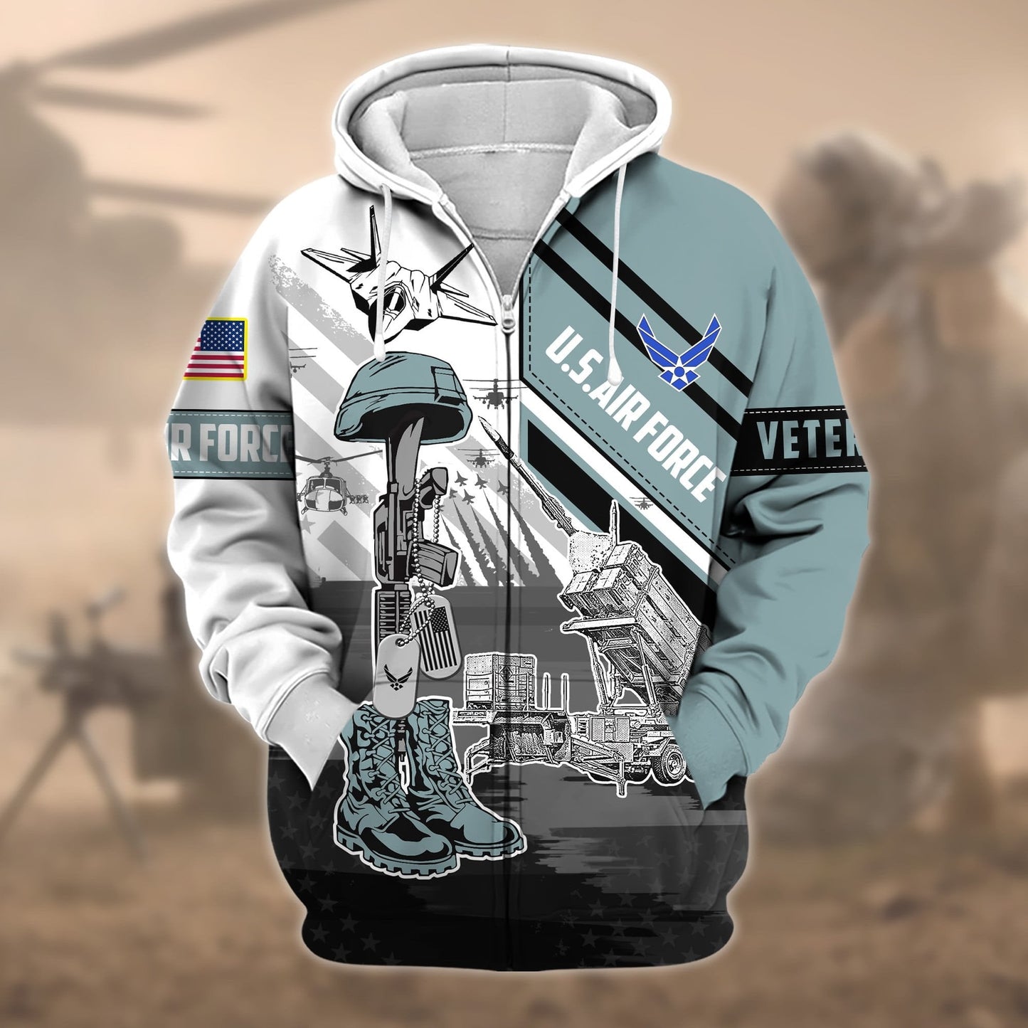 Frenzidea Premium Honoring All Who Served US Veteran Zip Hoodie