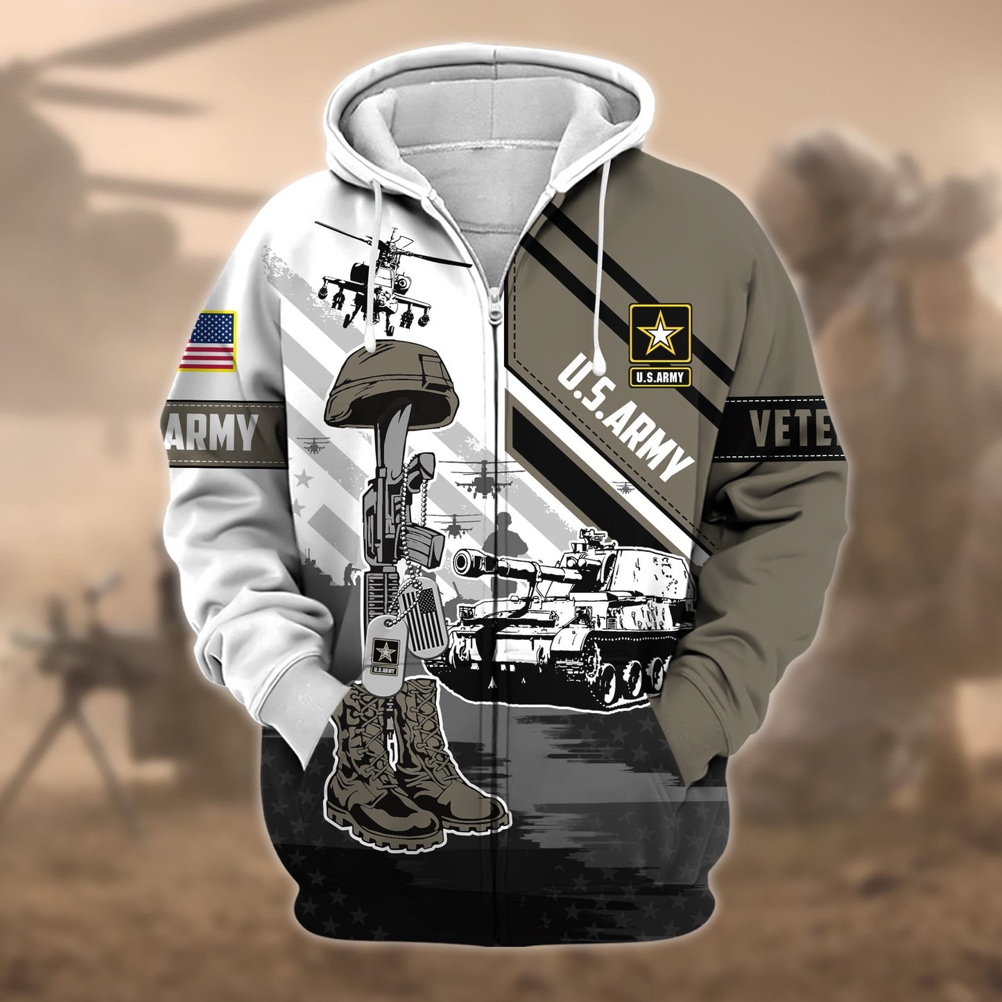 Frenzidea Premium Honoring All Who Served US Veteran Zip Hoodie