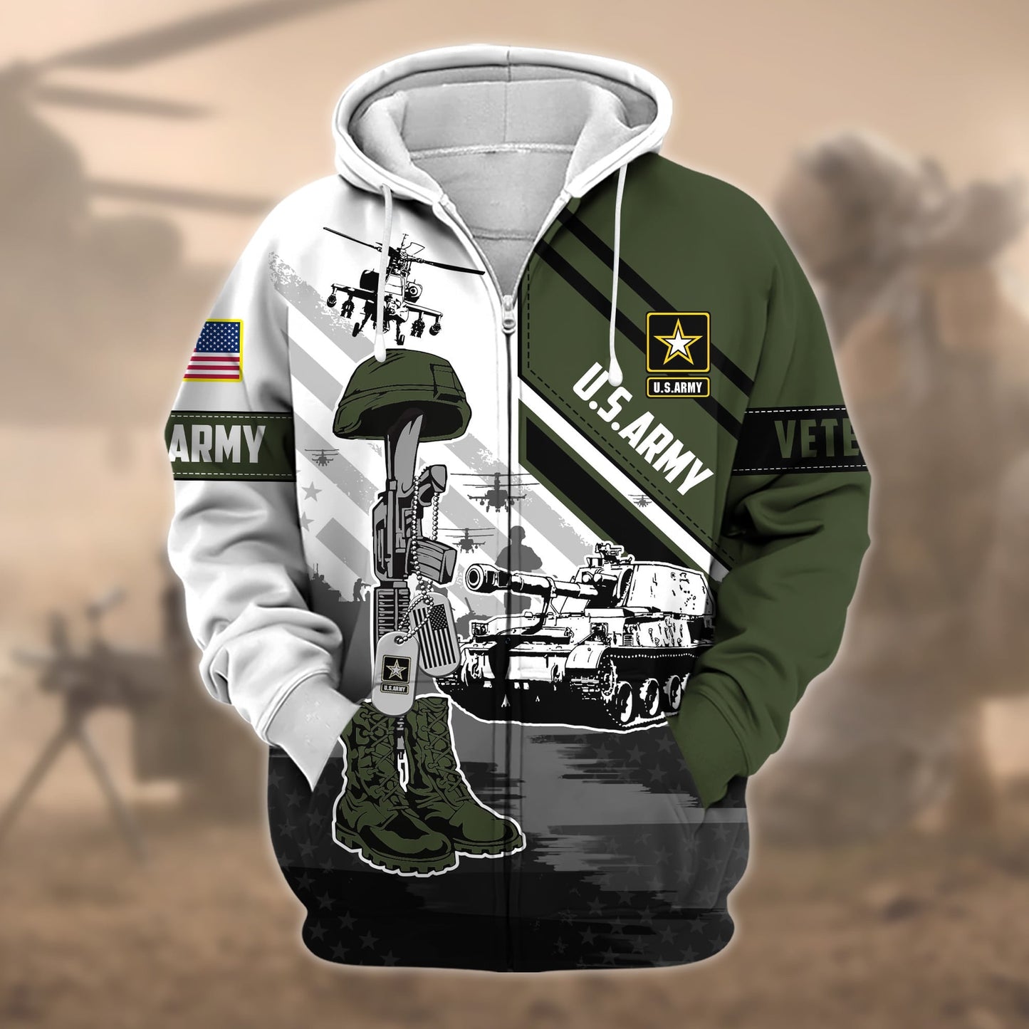 Frenzidea Premium Honoring All Who Served US Veteran Zip Hoodie